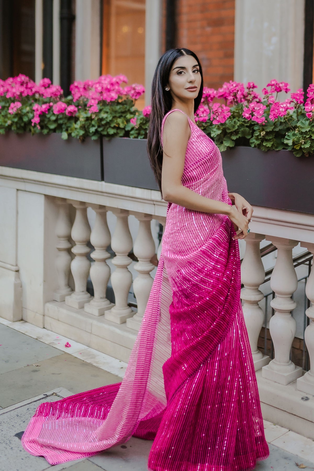 Fuchsia Pink Ombré Organza Saree