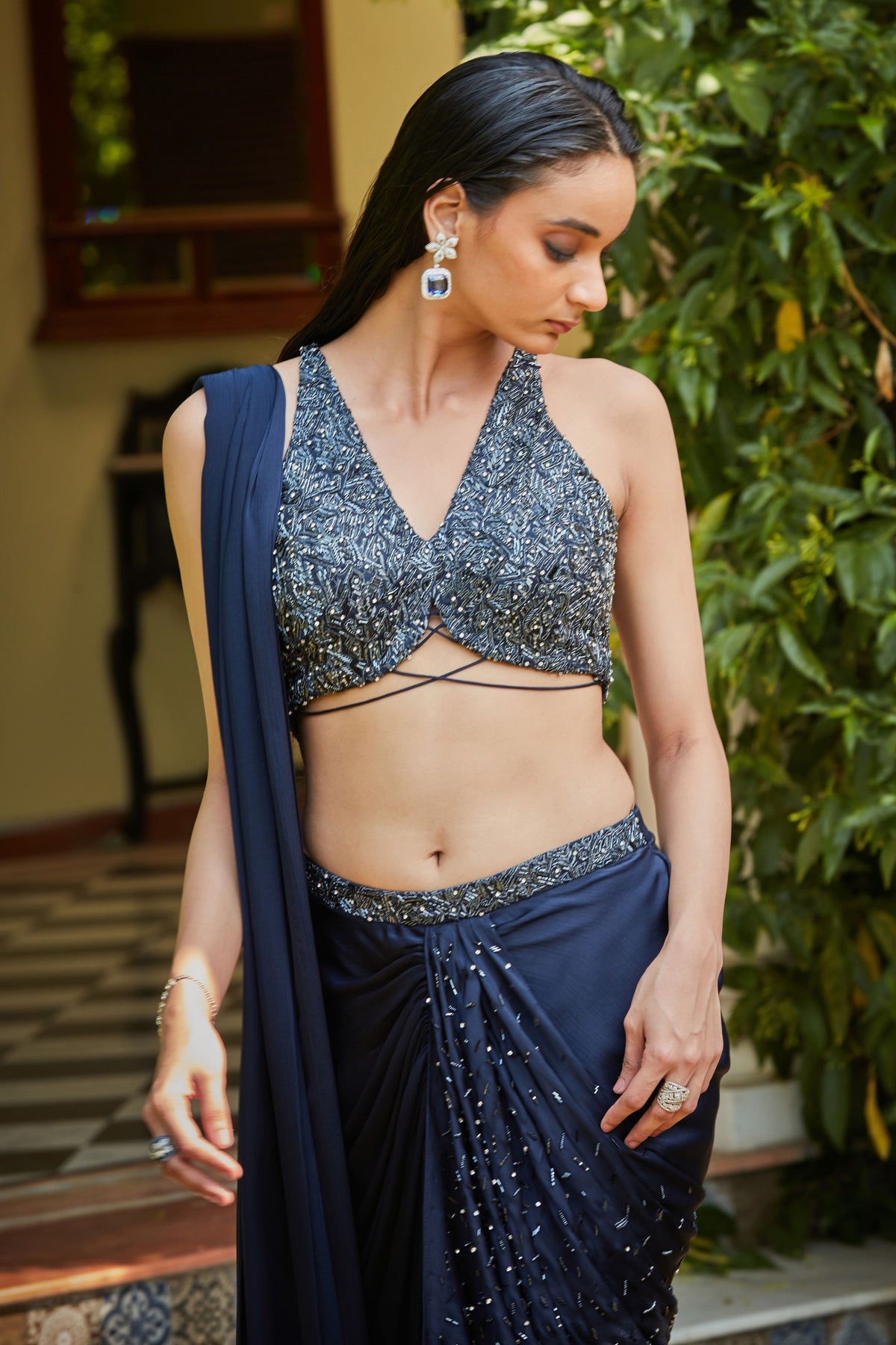 Zendaya Blue Concept Drape Saree