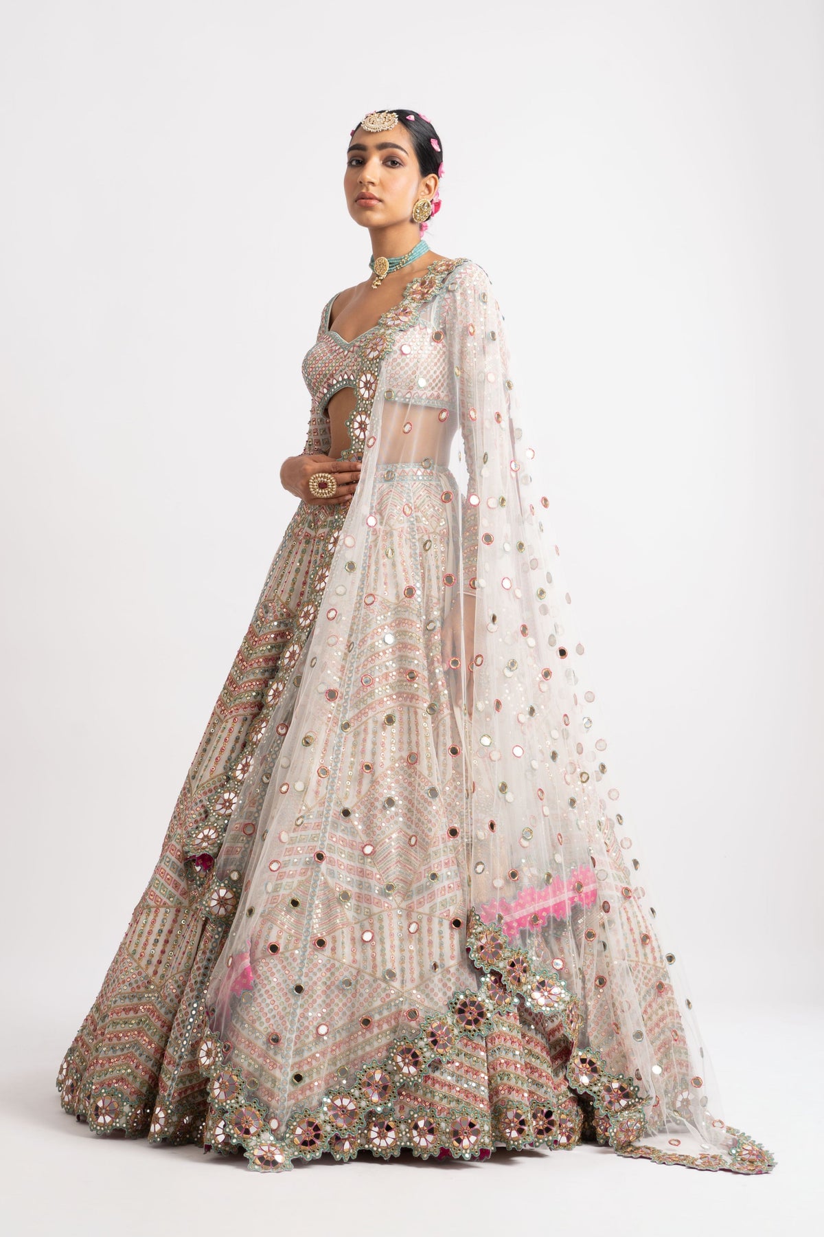 White heavy lehenga