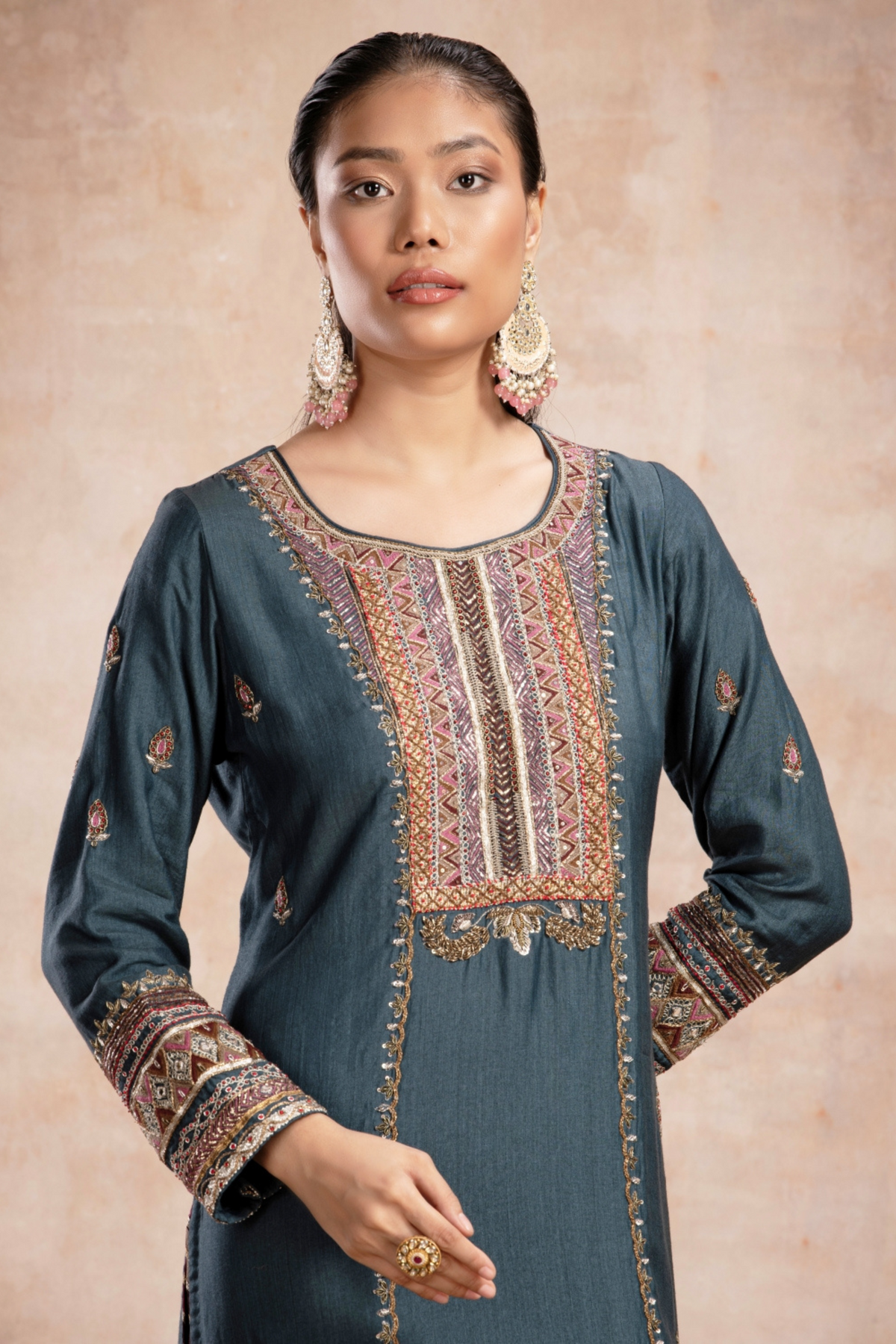 Rabia Straight Suit Set Teal