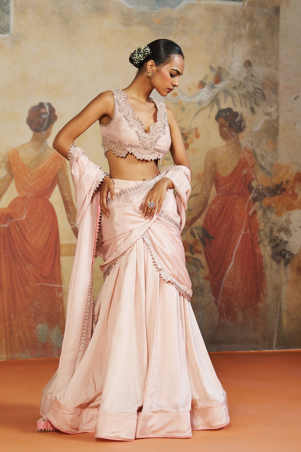 Blush Pink Lehenga Saree Set