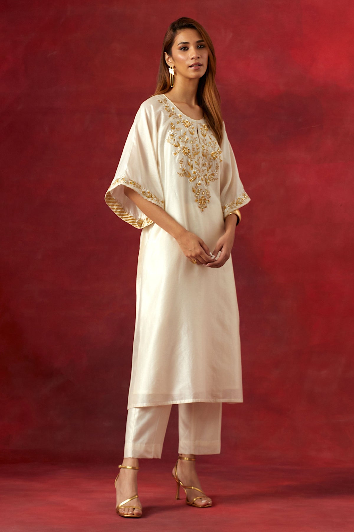 Off White Embroidered Yoke Kurta Set