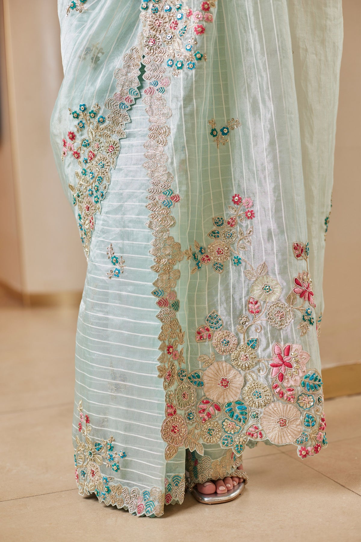 Winter Mint Embroidered Saree