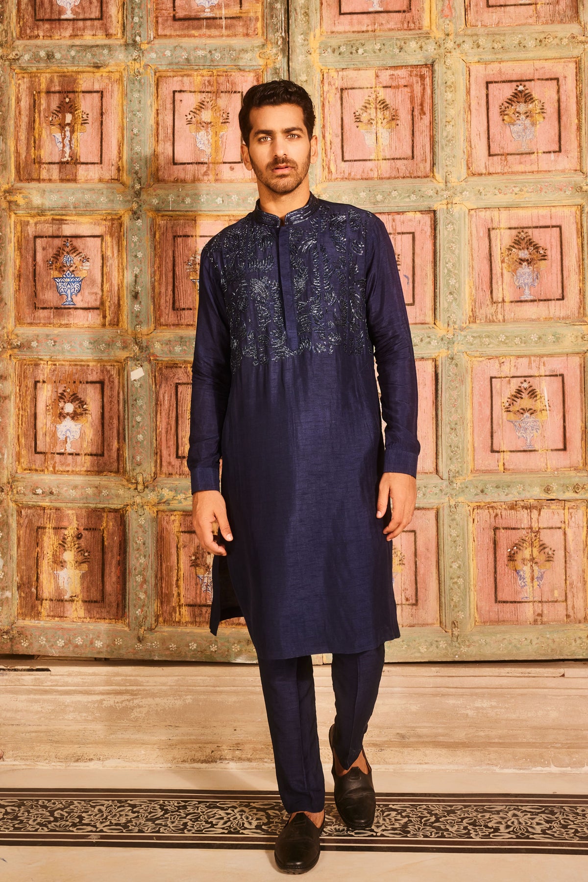 Dark Blue Embroidered Kurta Set