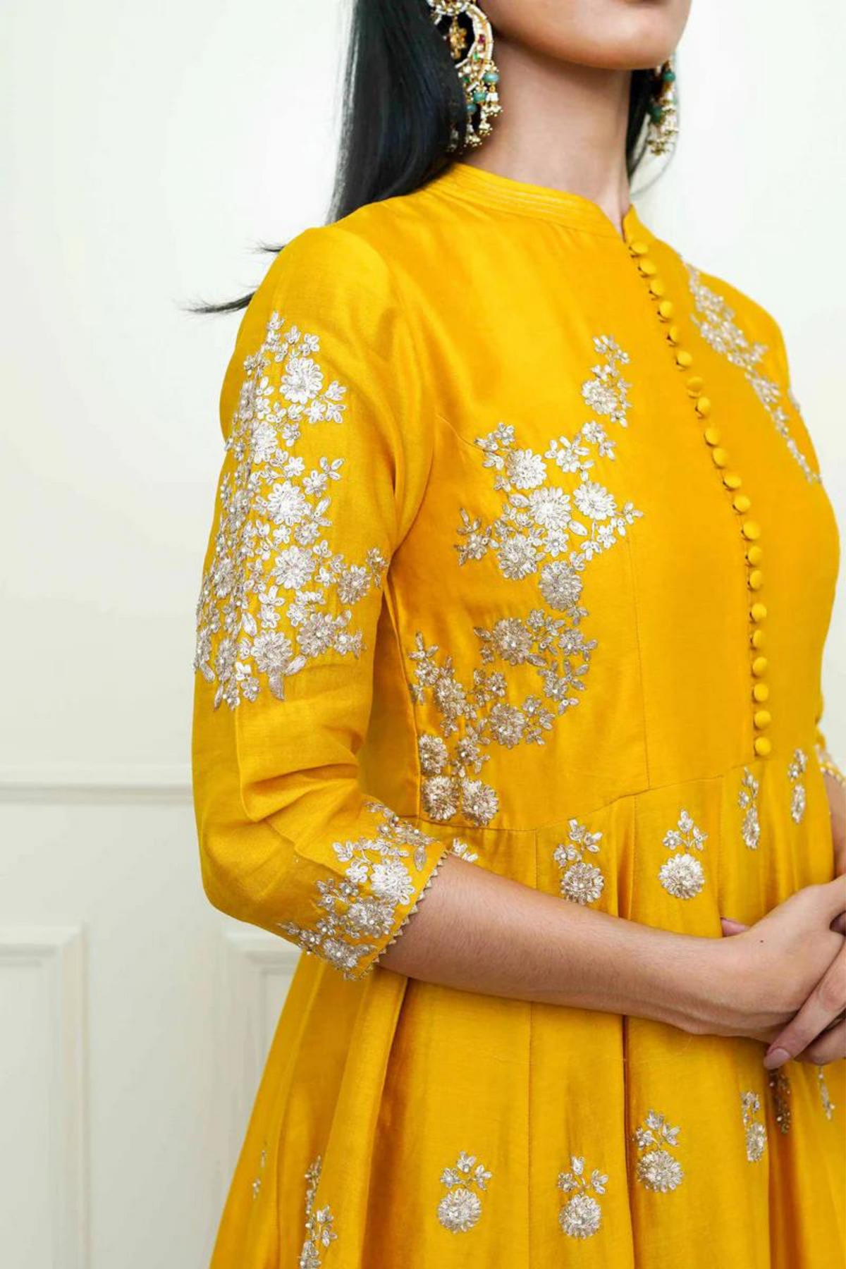 Glaze mustard- taveshi anarkali set