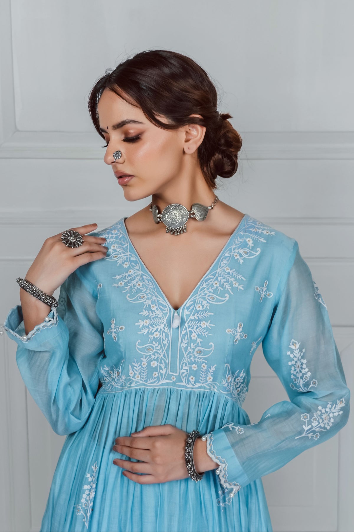 Light Blue Embroidery Kurta Set