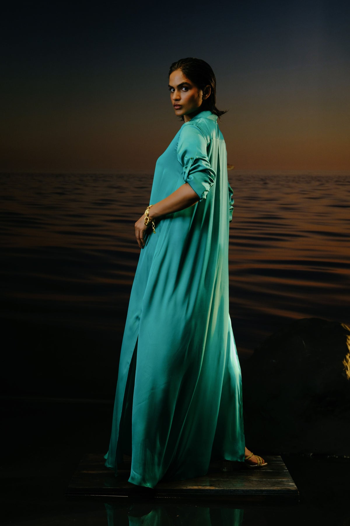 Maya Solid Green Kaftan