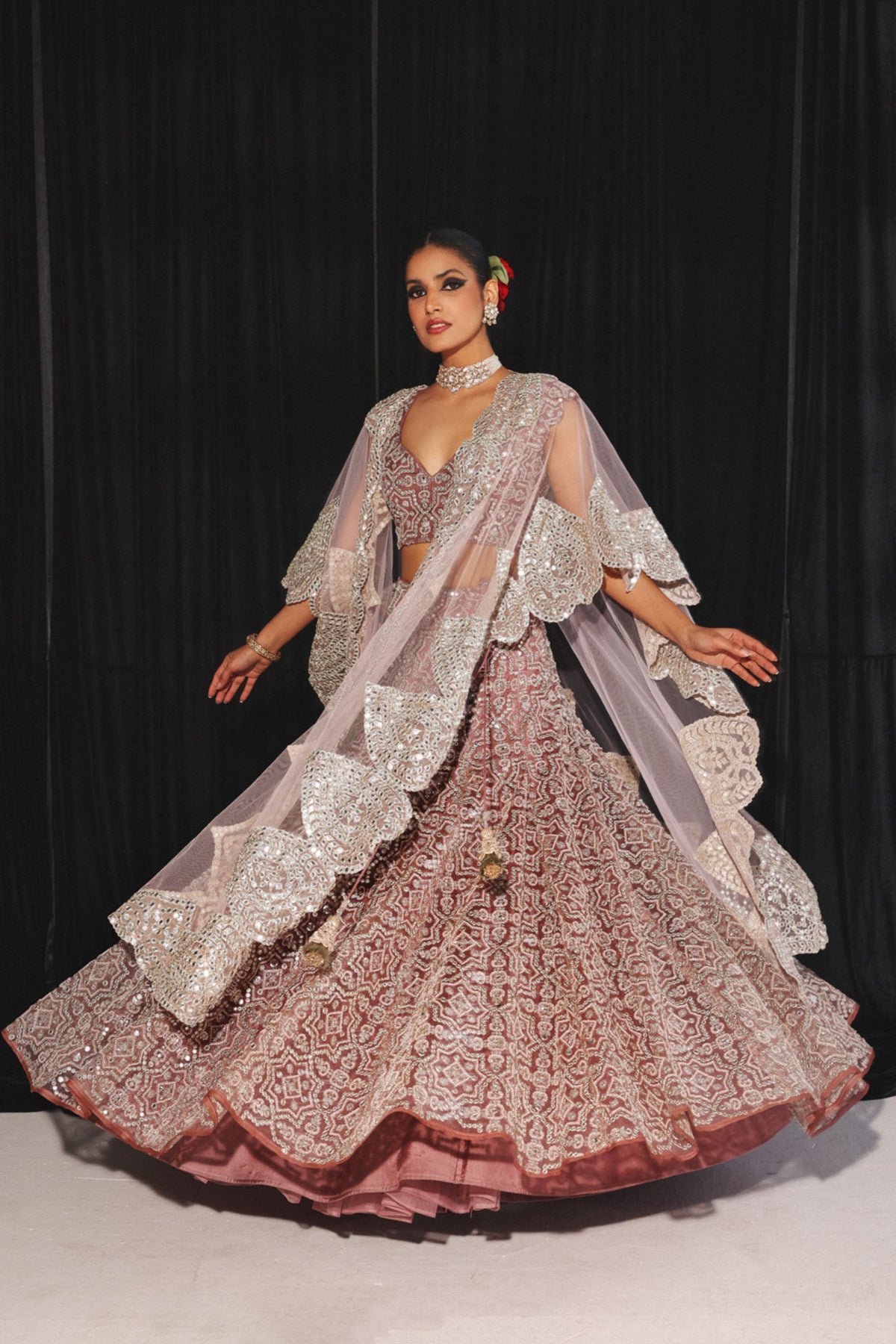 Conical Wine Lehenga Set