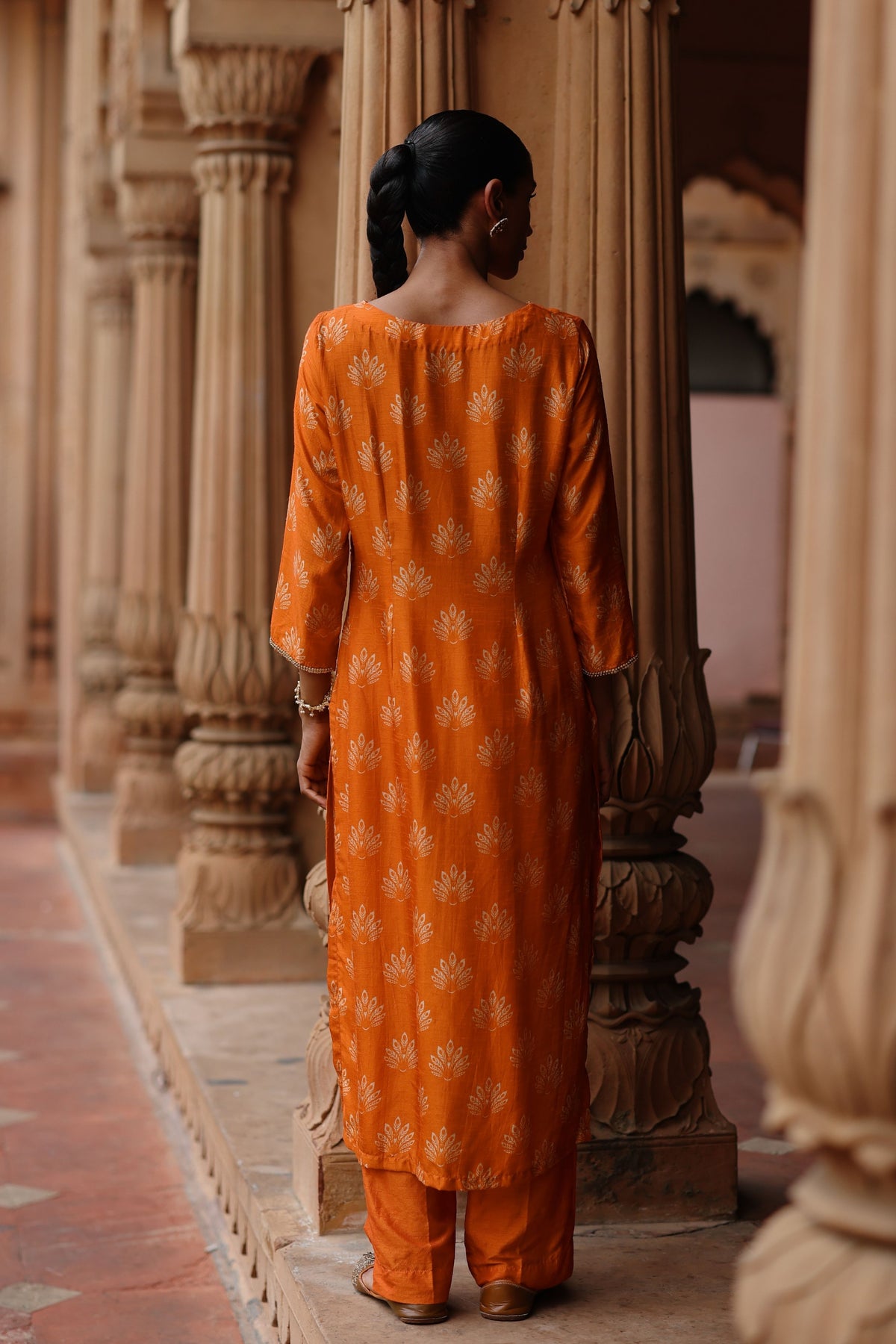 Orange Embroidered Kurta Set