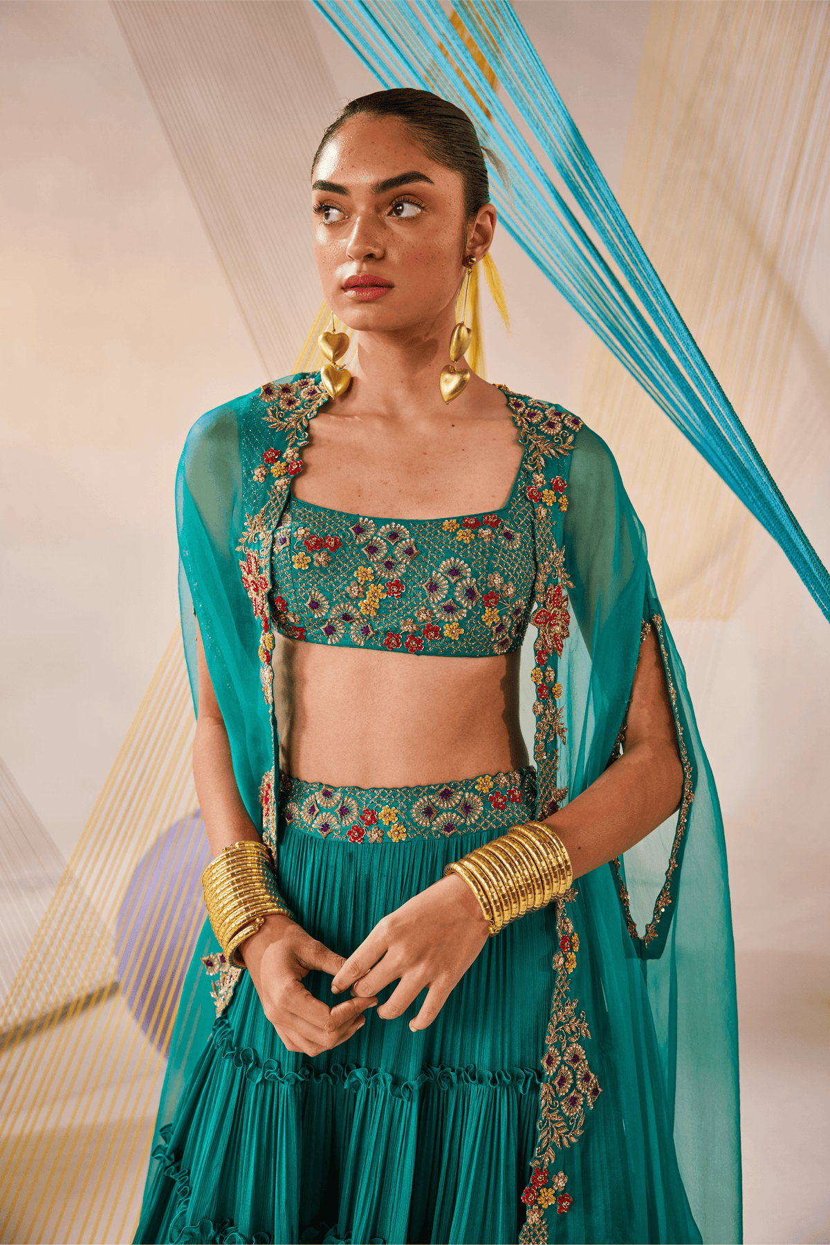 Teal Blue Riya Lehenga Cape Set