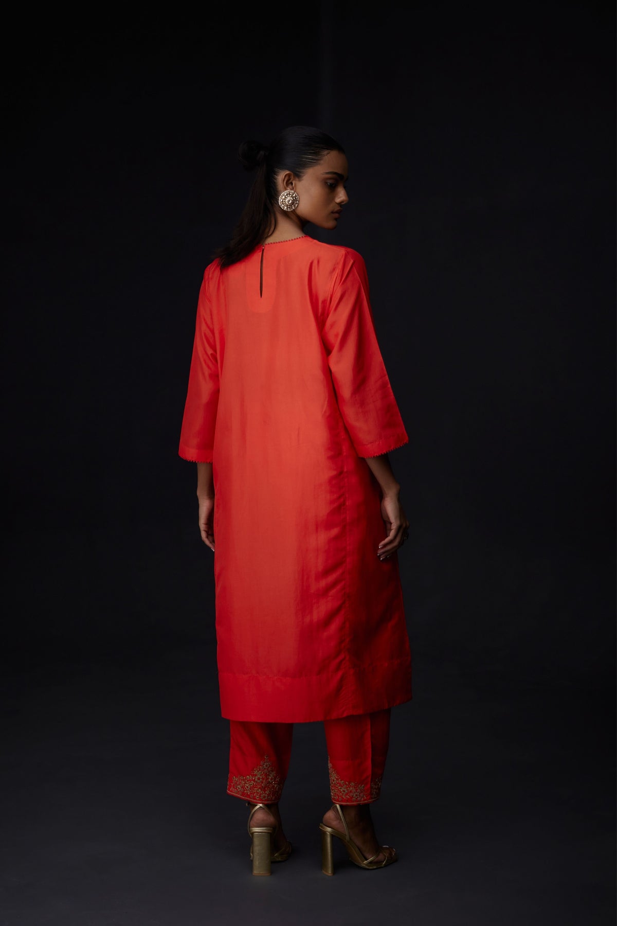 Embroidered Tunic With Trousers in Scarlet Red