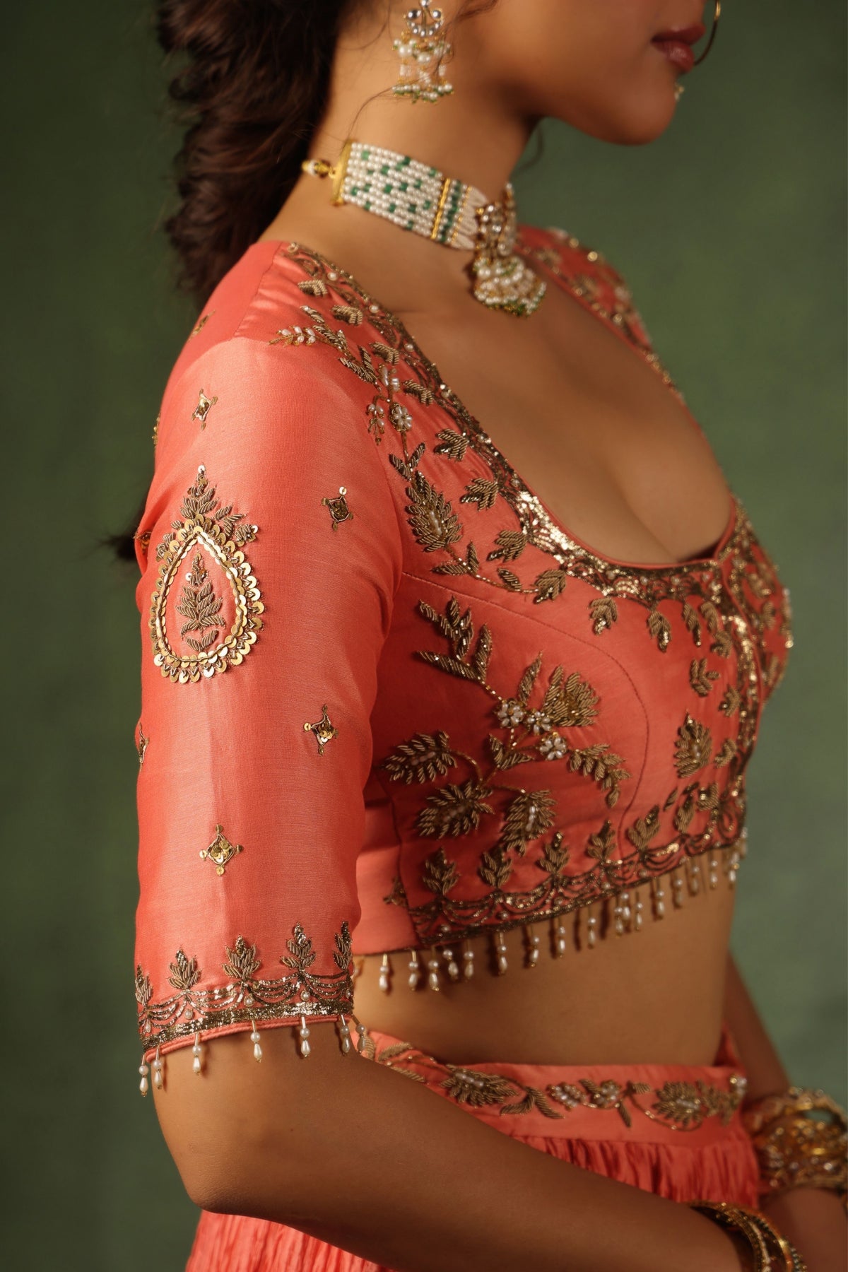 Peach Zardosi Ambi Lehenga Set