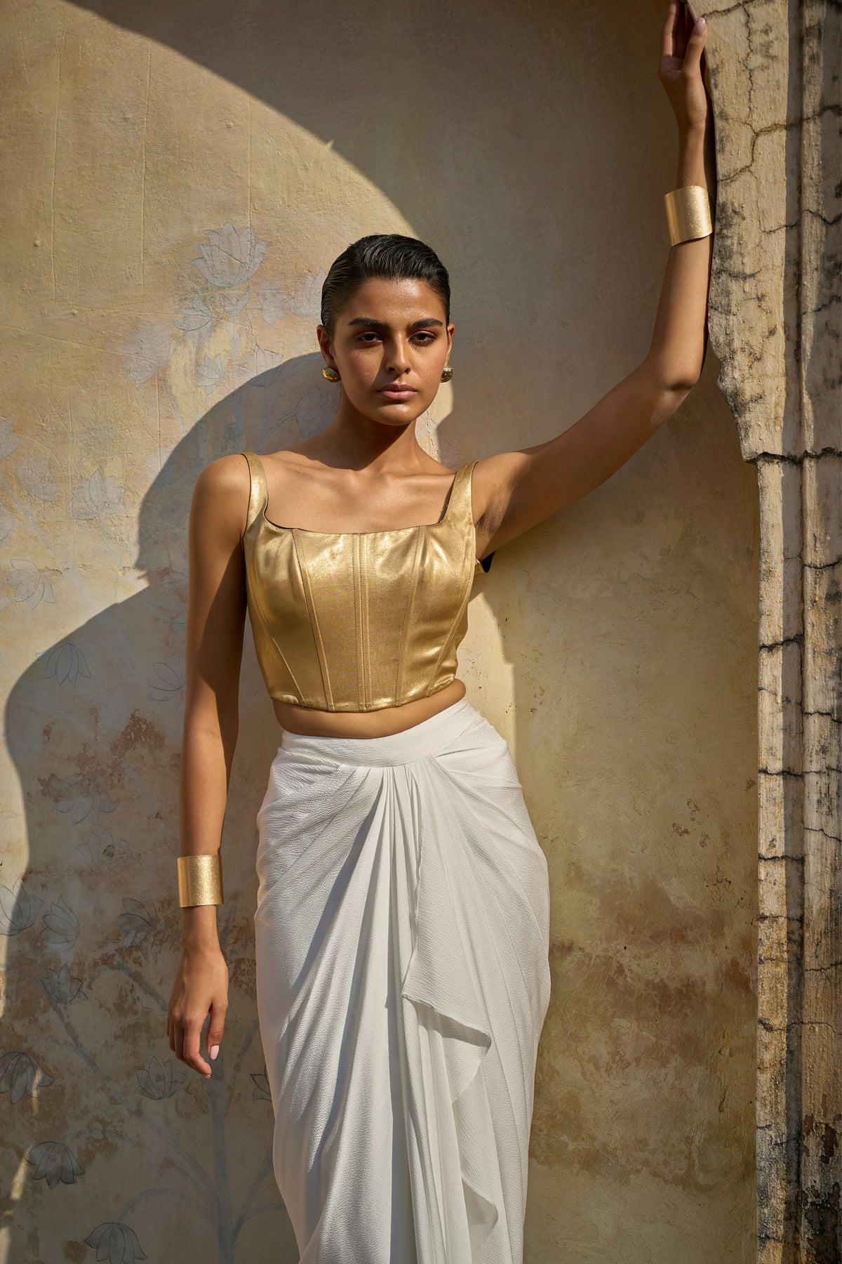 Gold Draped Skirt Set