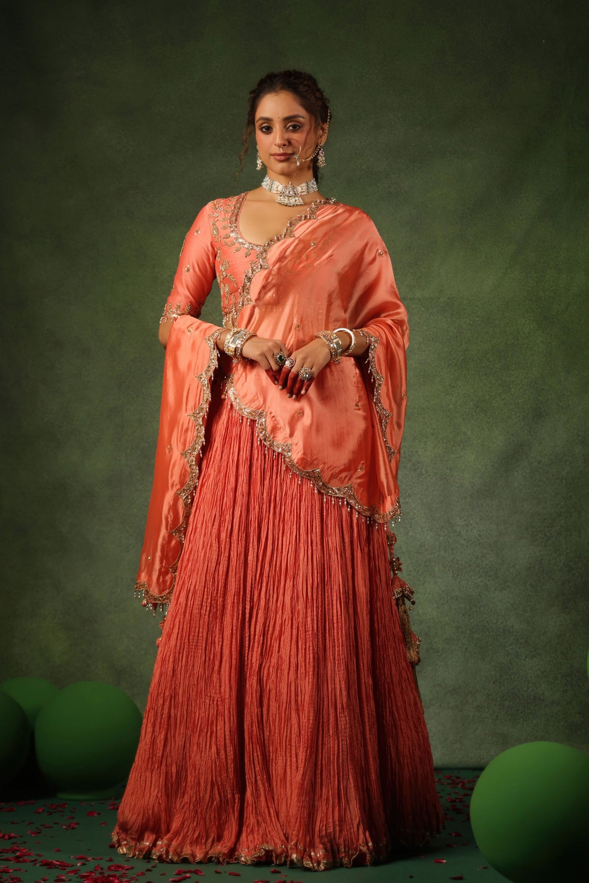 Peach Zardosi Ambi Lehenga Set