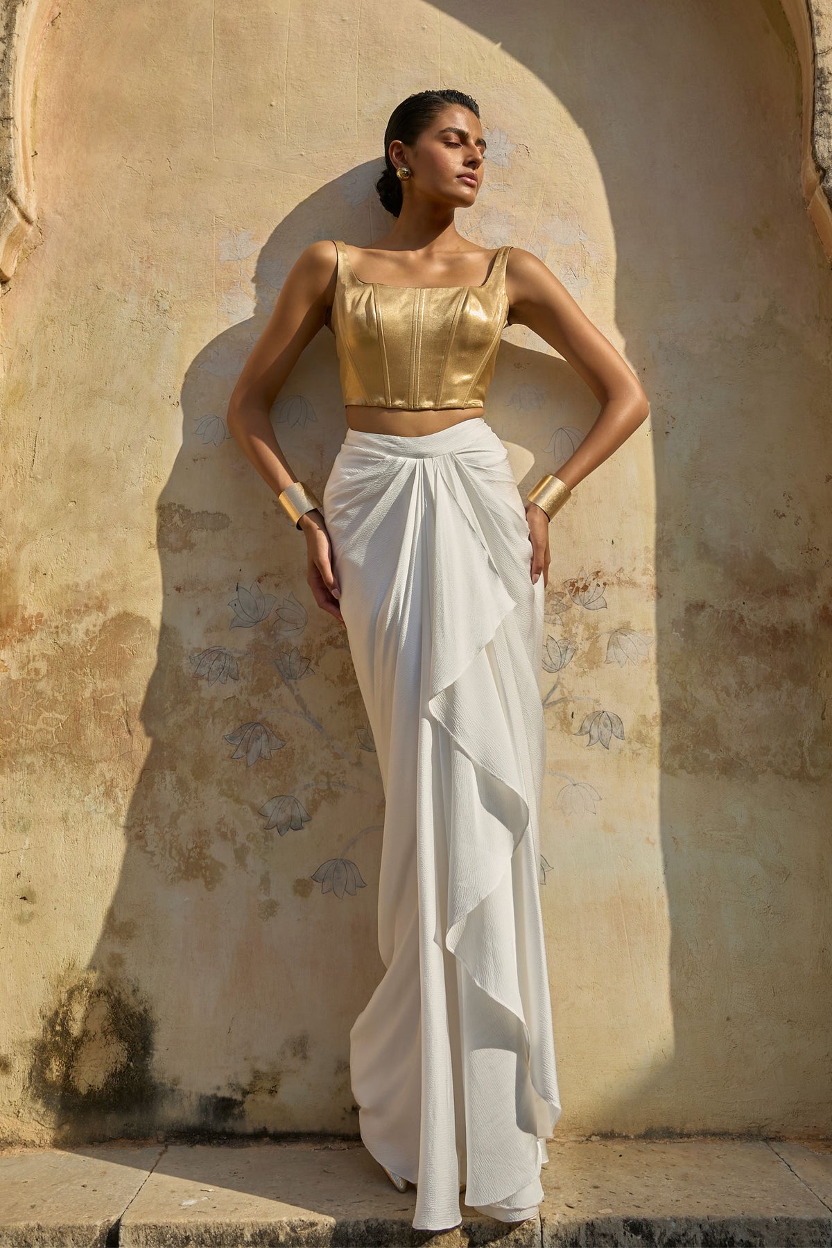 Gold Draped Skirt Set