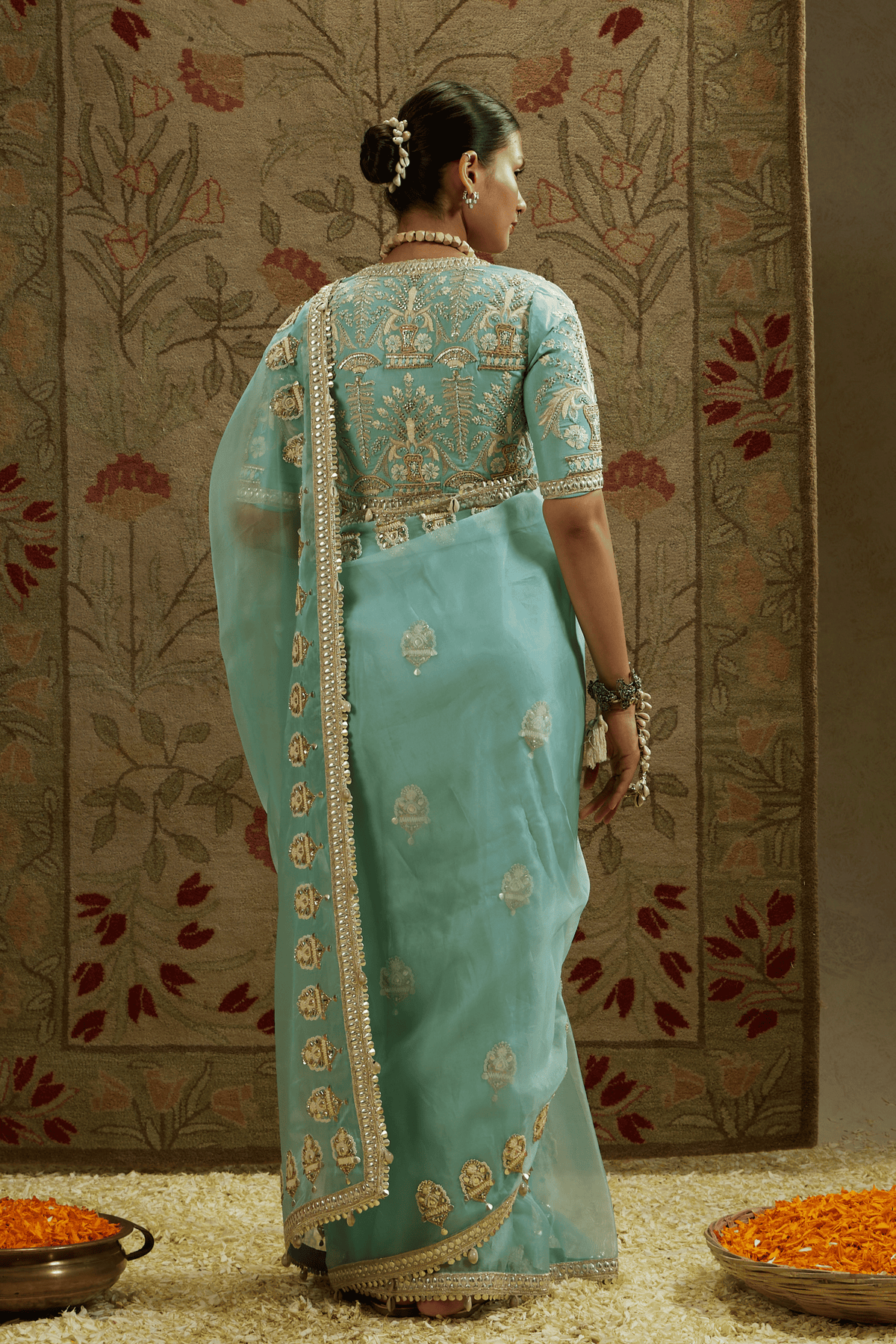 Teal Blue Saree With Blouse