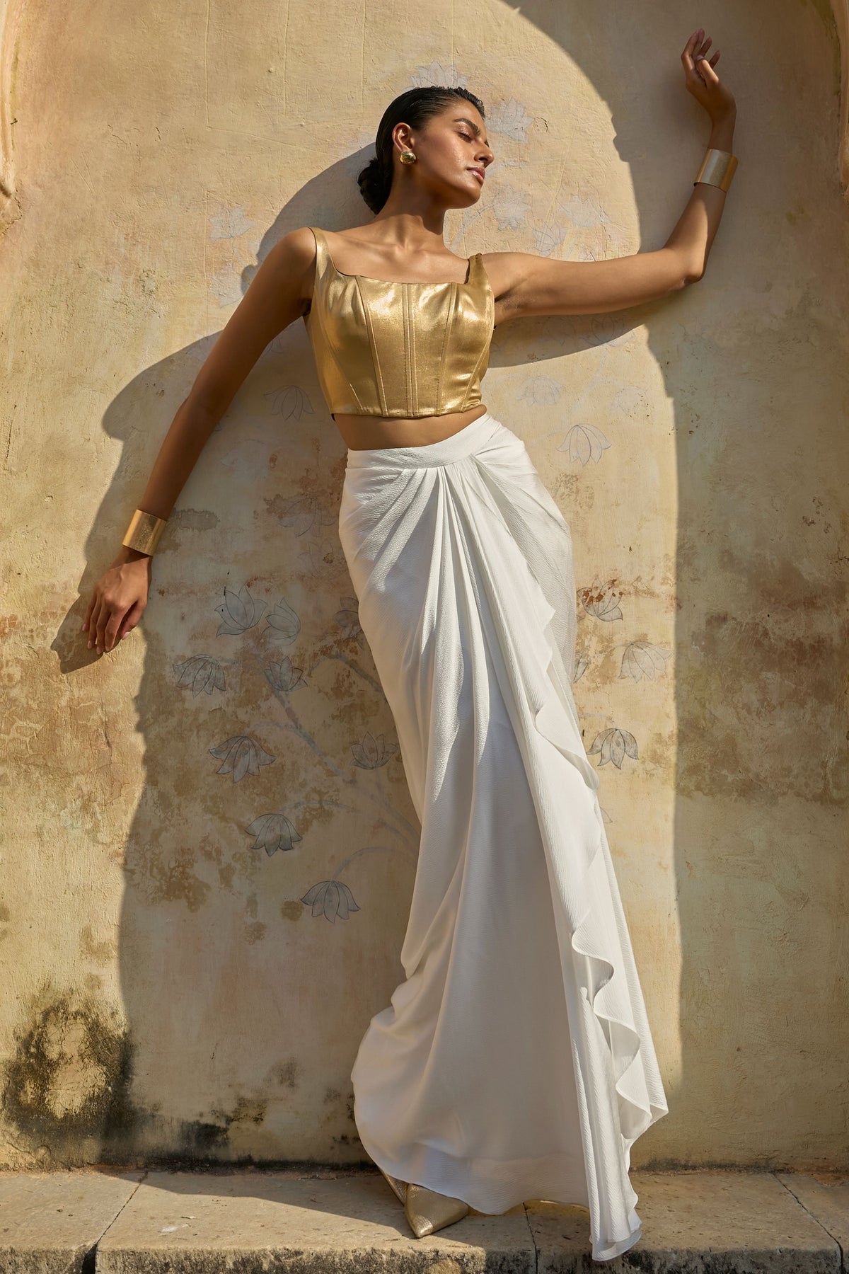 Gold Draped Skirt Set