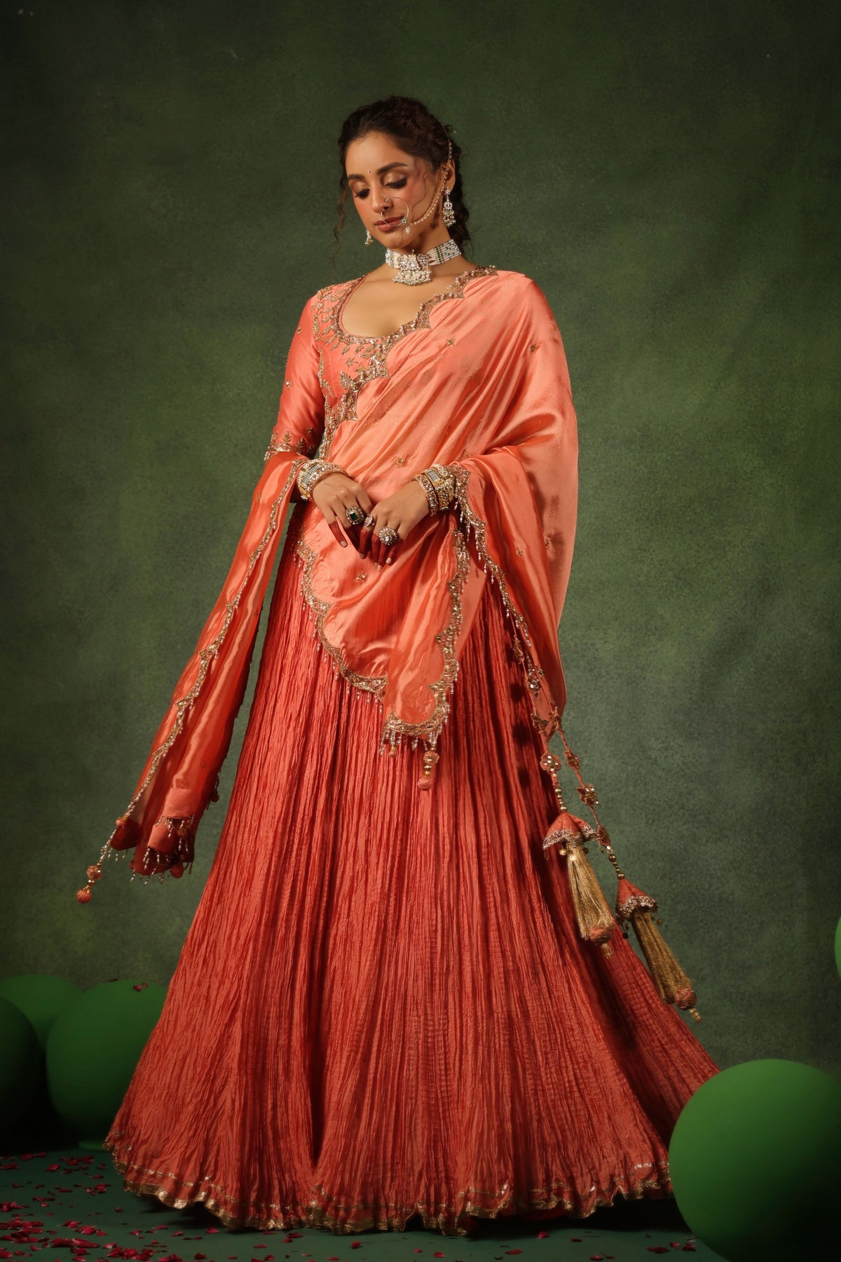 Peach Zardosi Ambi Lehenga Set