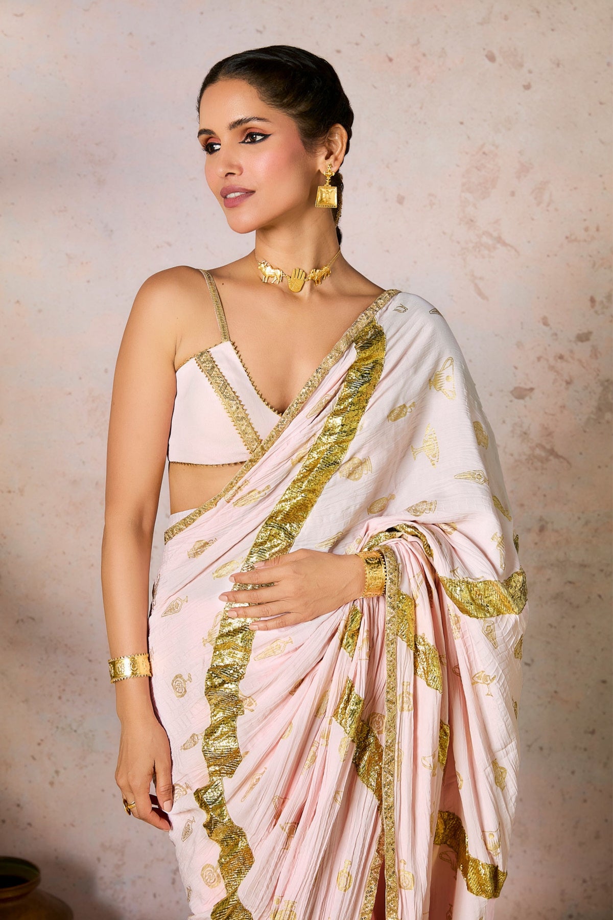 Pink Potters Touch Gota Saree