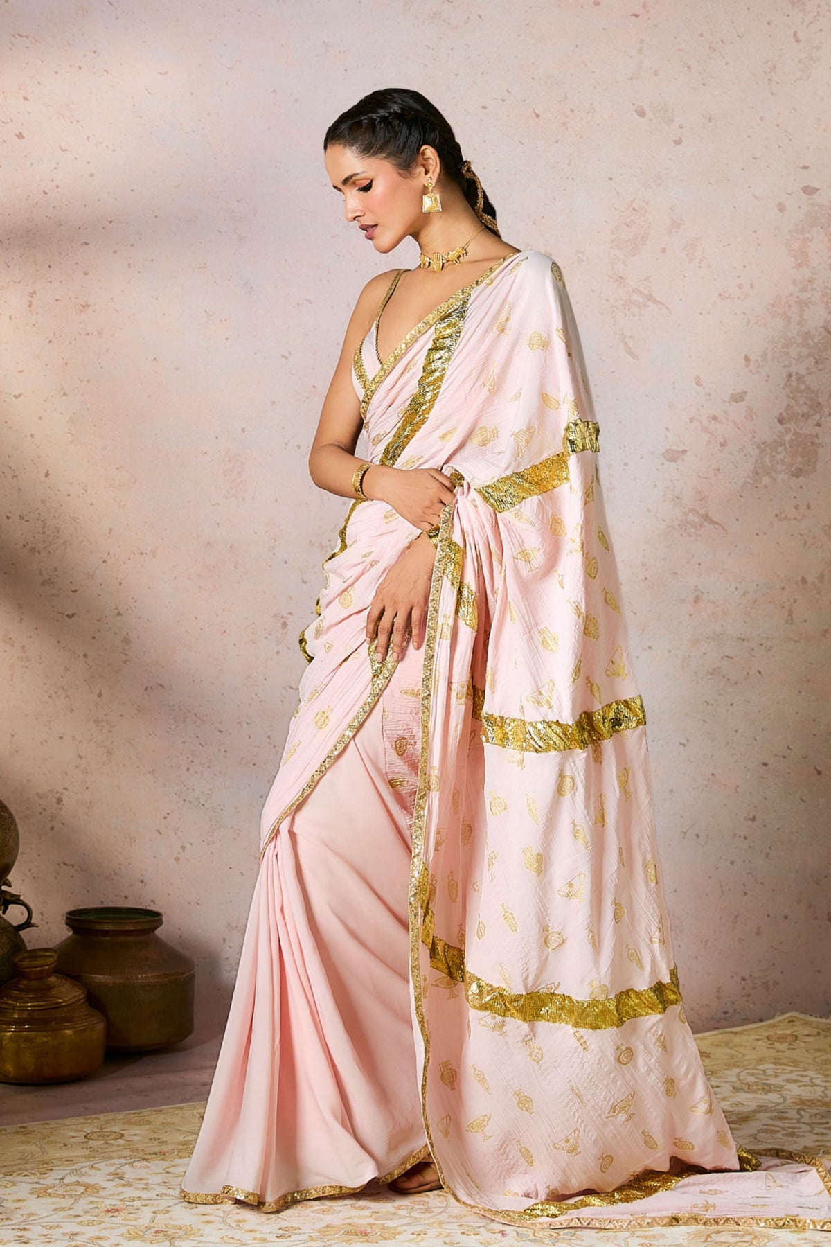 Pink Potters Touch Gota Saree