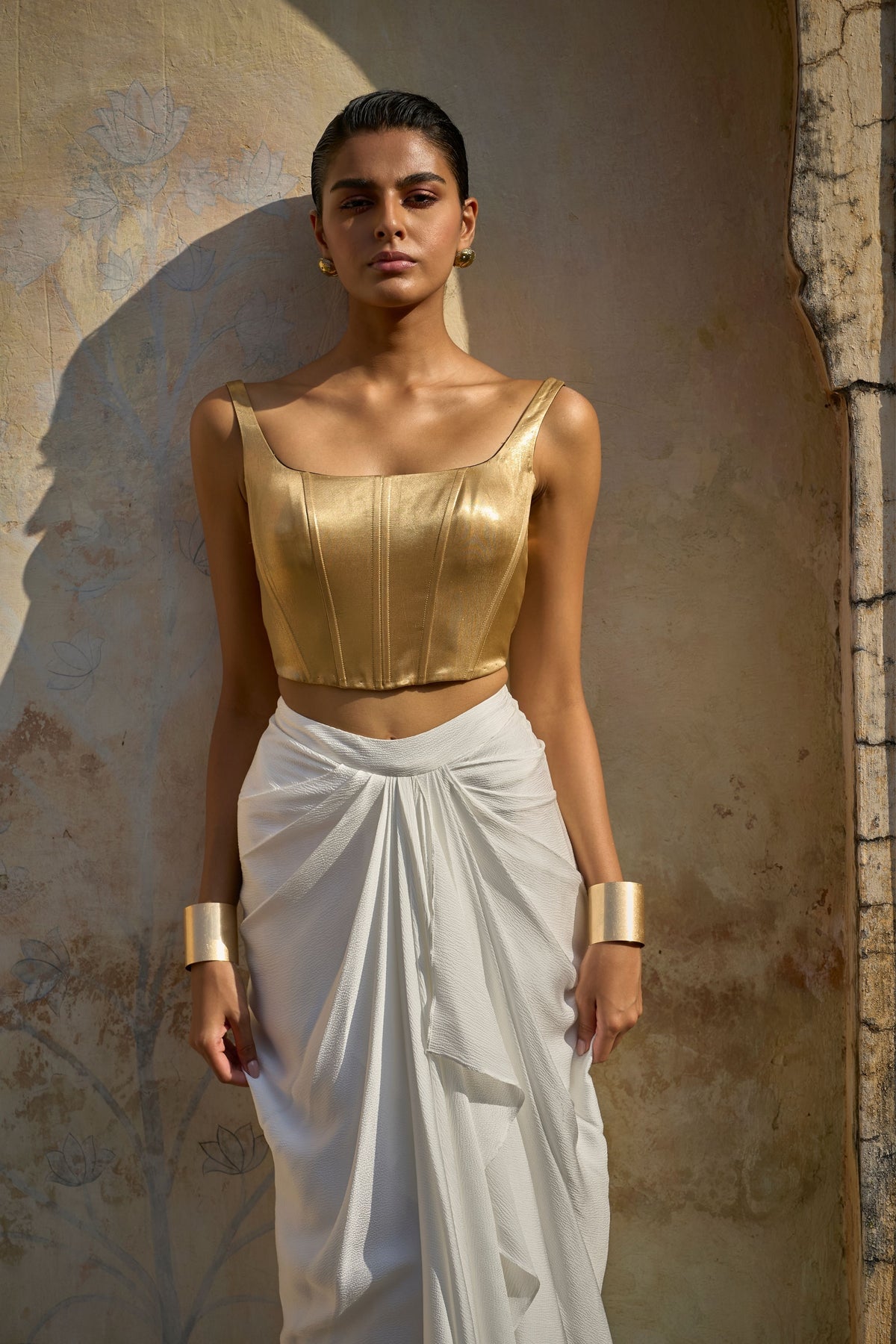 Gold Draped Skirt Set