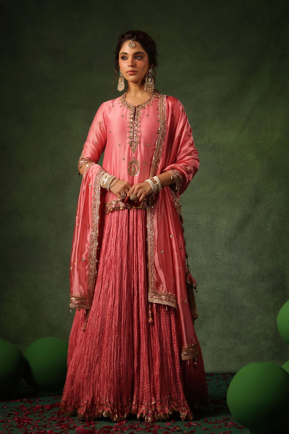 Peach Short Kurta Lehenga Set