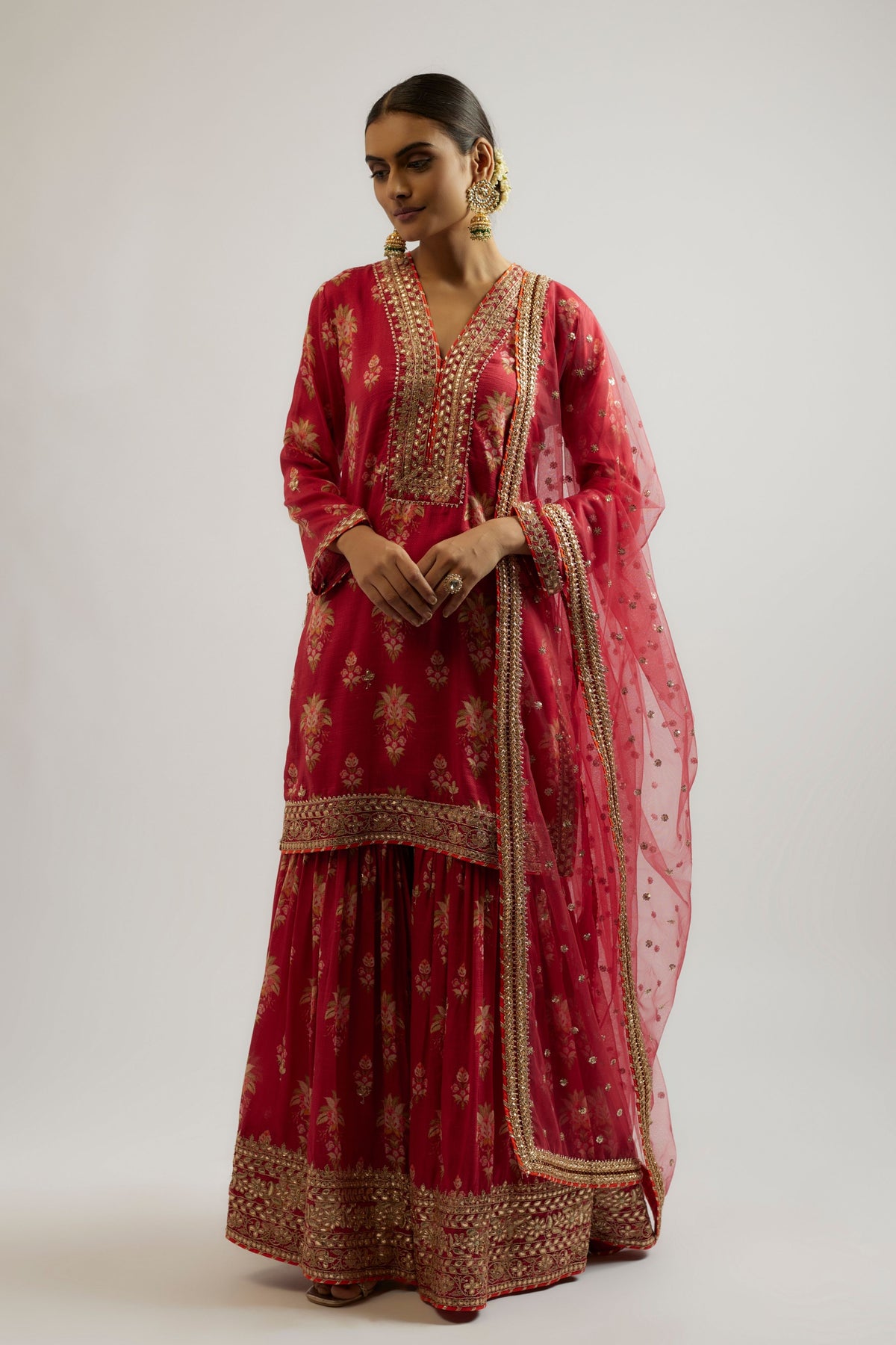 Red Sadhna Sharara Set