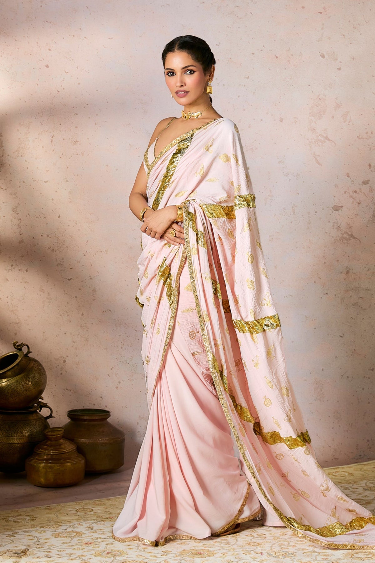 Pink Potters Touch Gota Saree