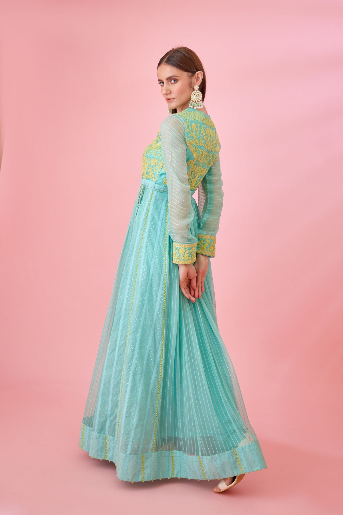 Sea blue Anarkali set