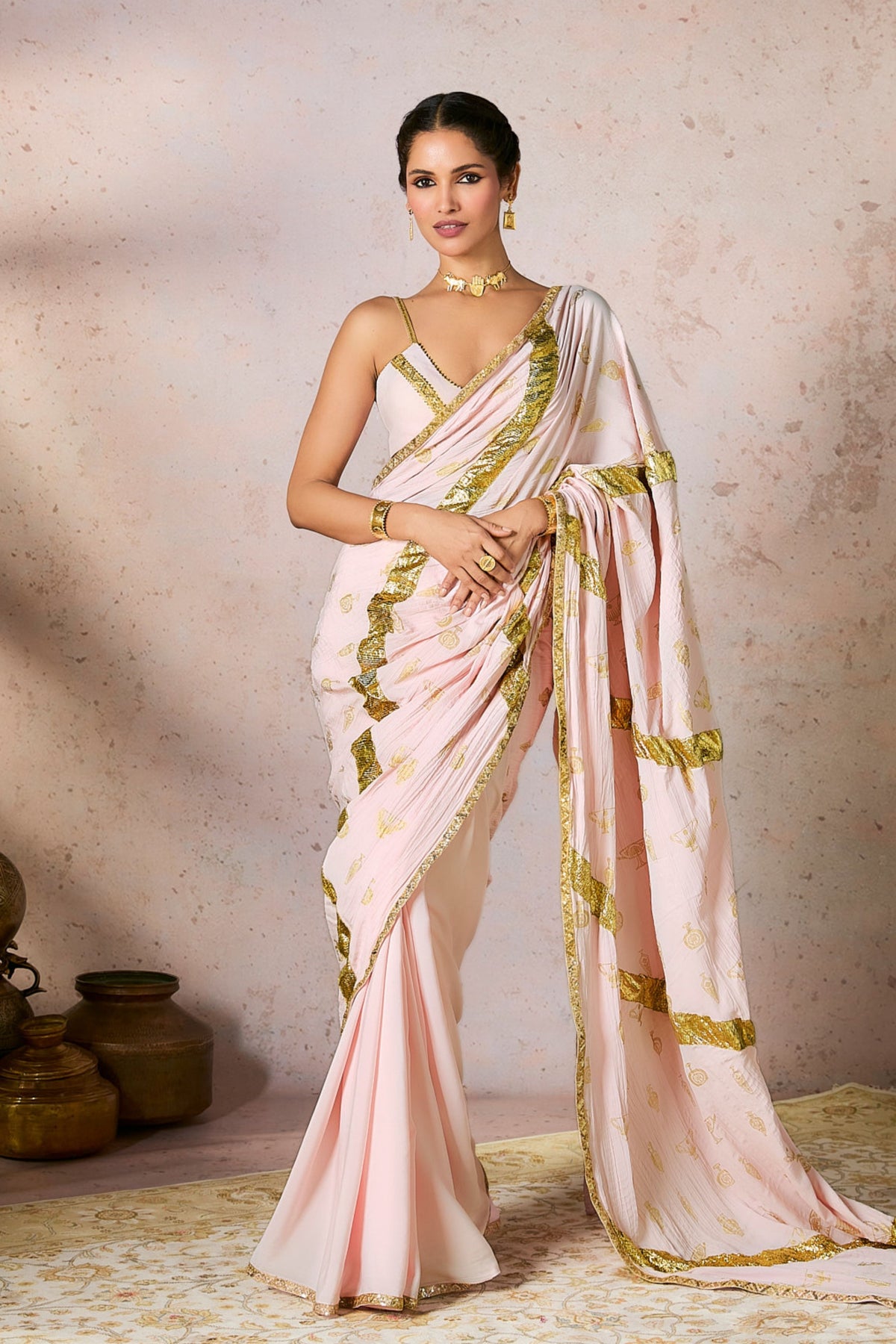 Pink Potters Touch Gota Saree