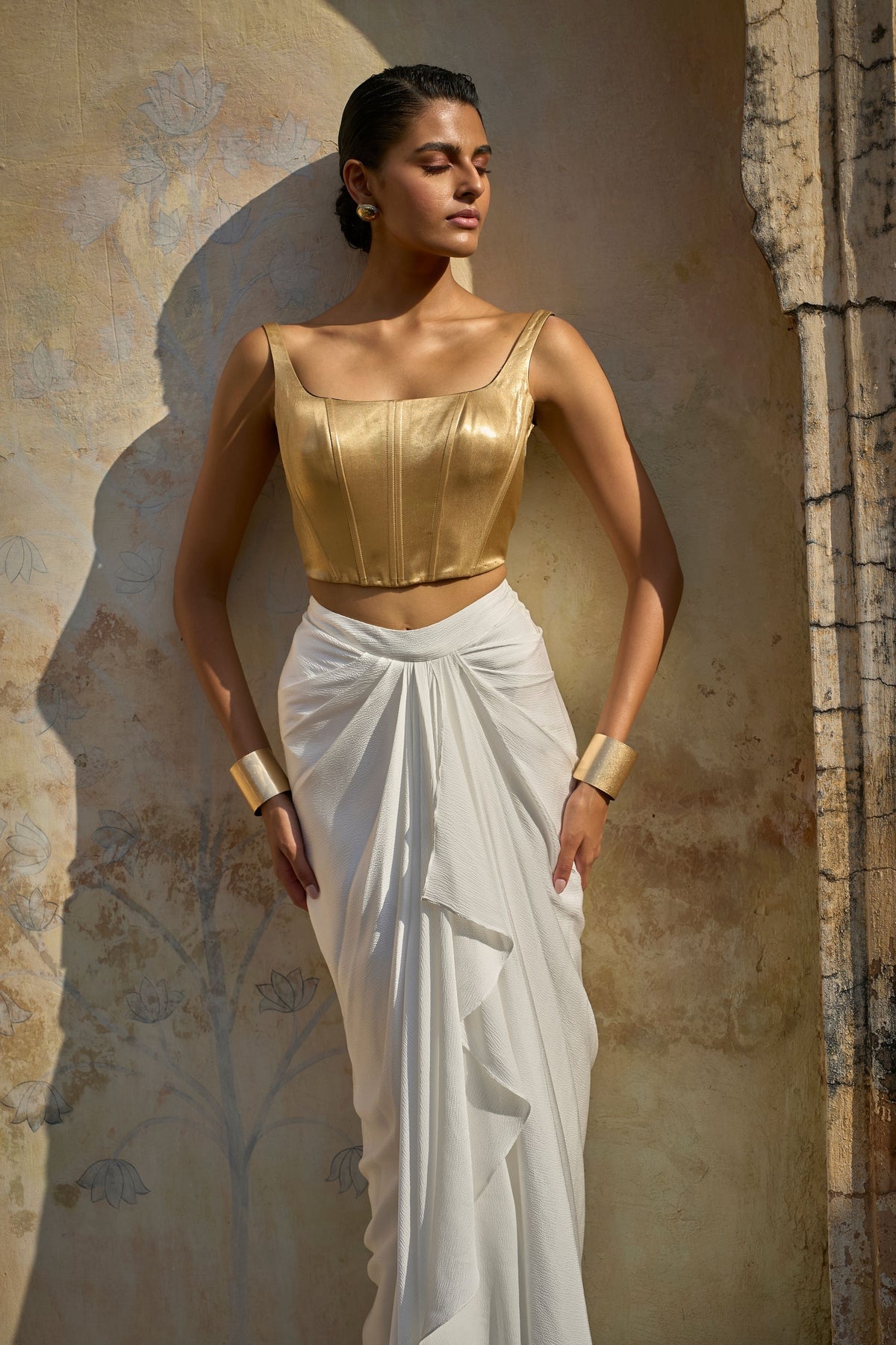 Gold Draped Skirt Set