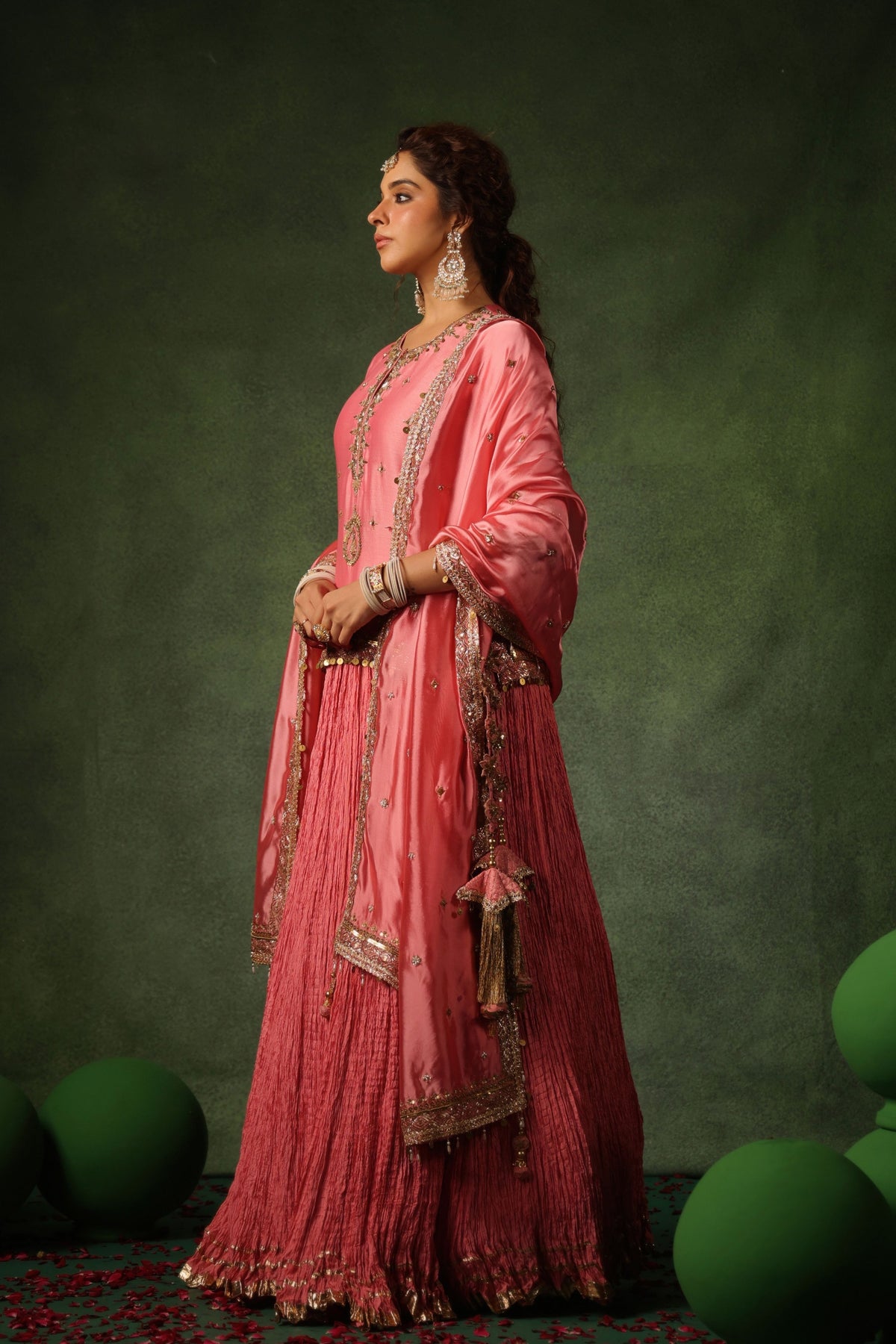 Peach Short Kurta Lehenga Set