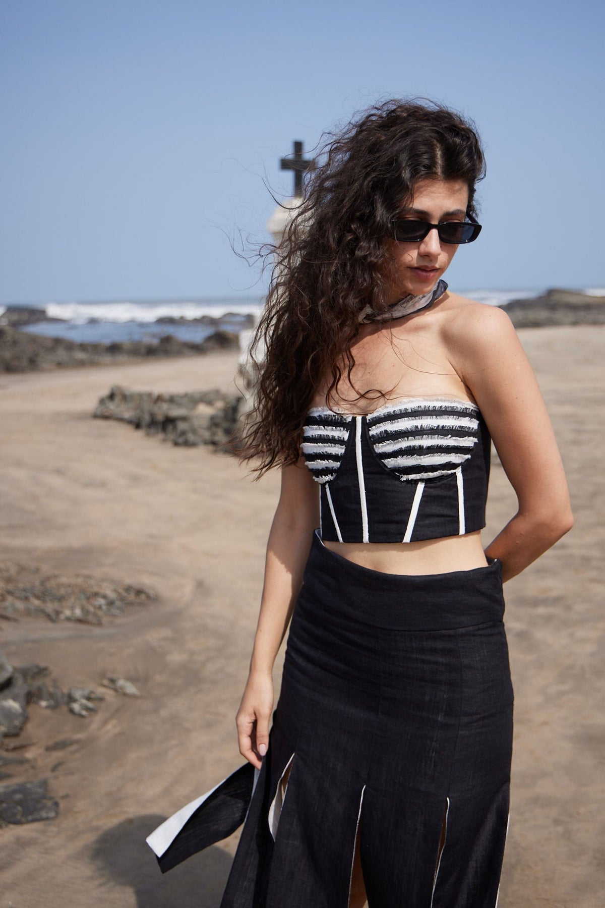 White &amp; Black Fringe Corset