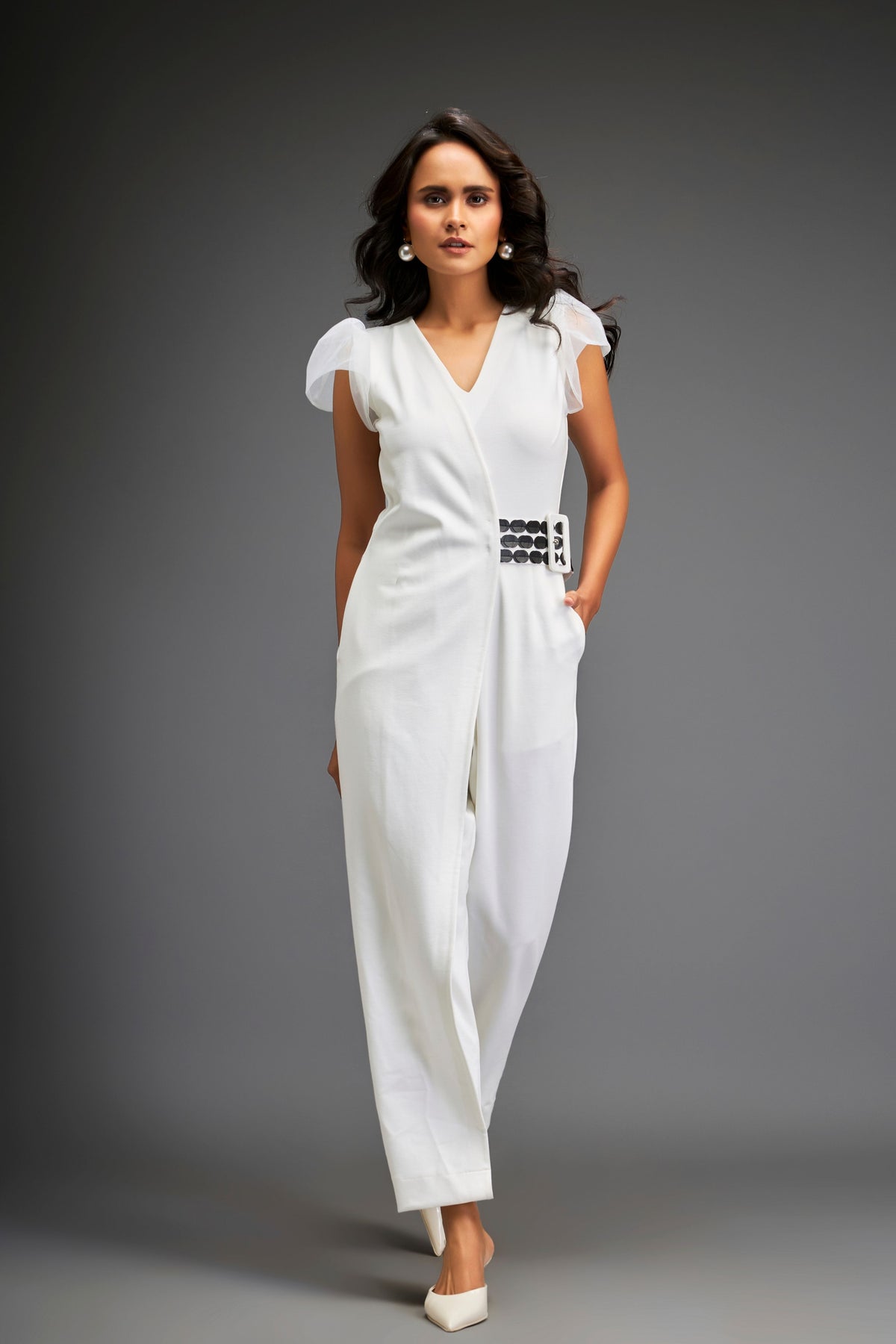 White Jumpsuit With Belt