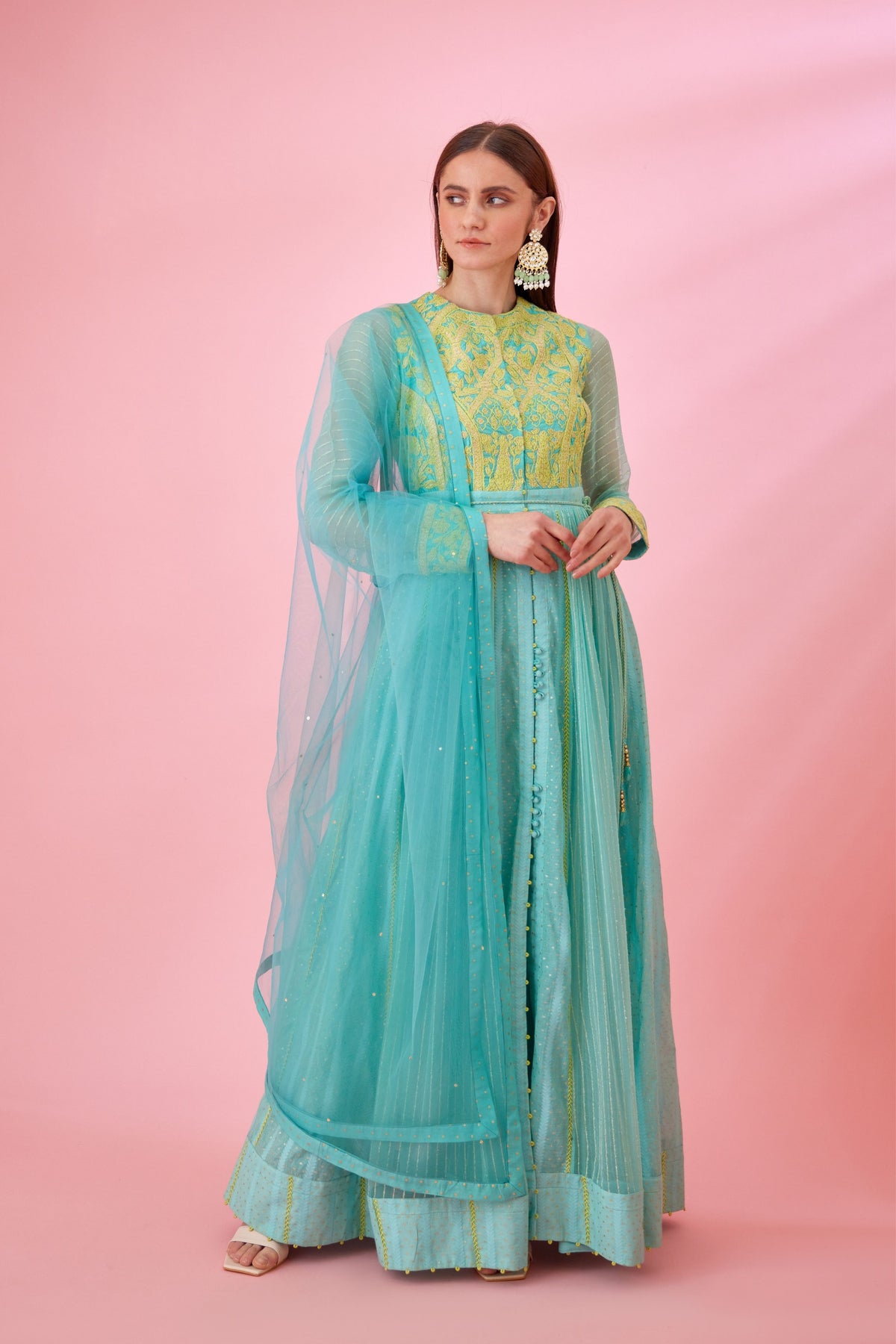 Sea blue Anarkali set