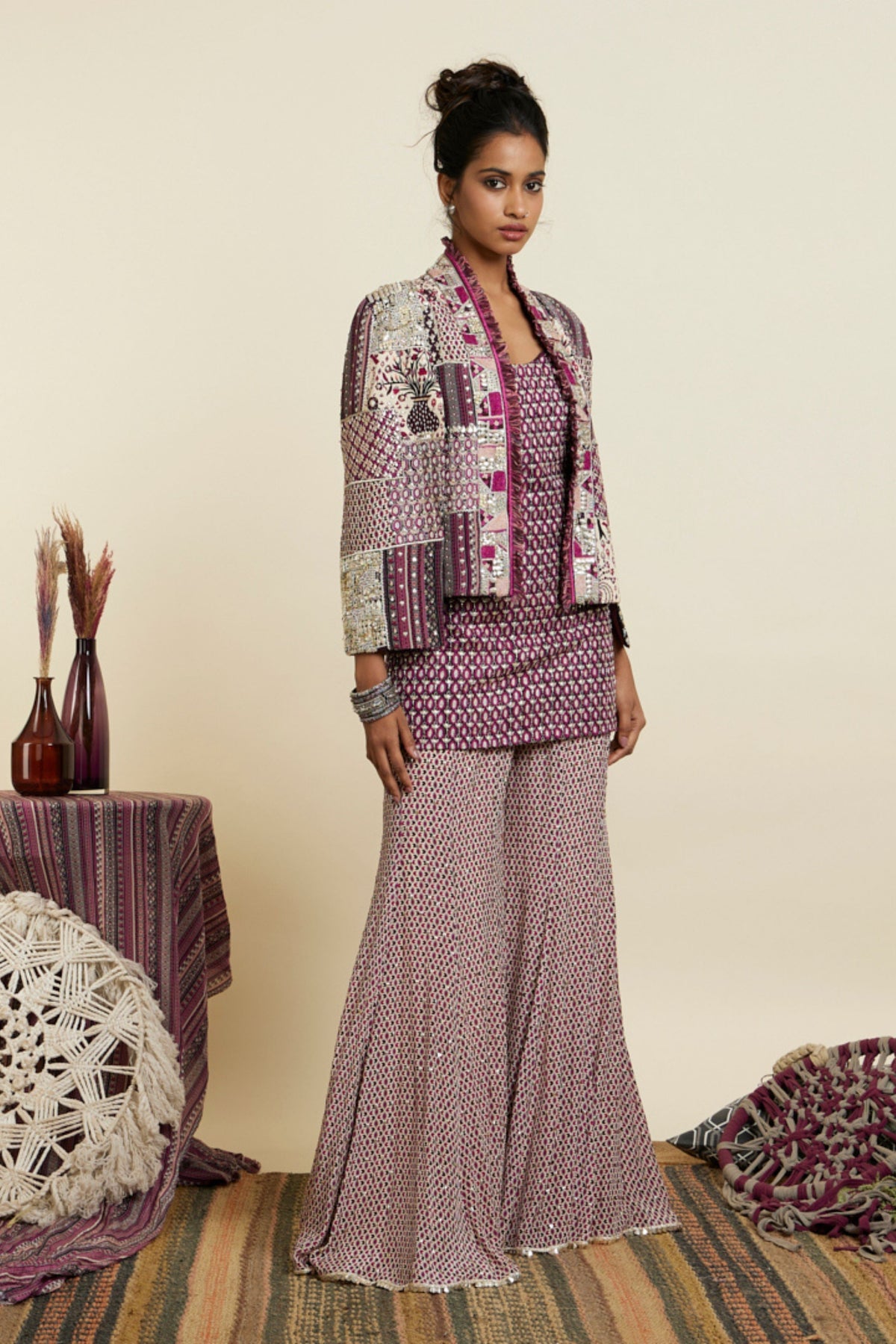 Merlot Patchwork Noor Jacket Set