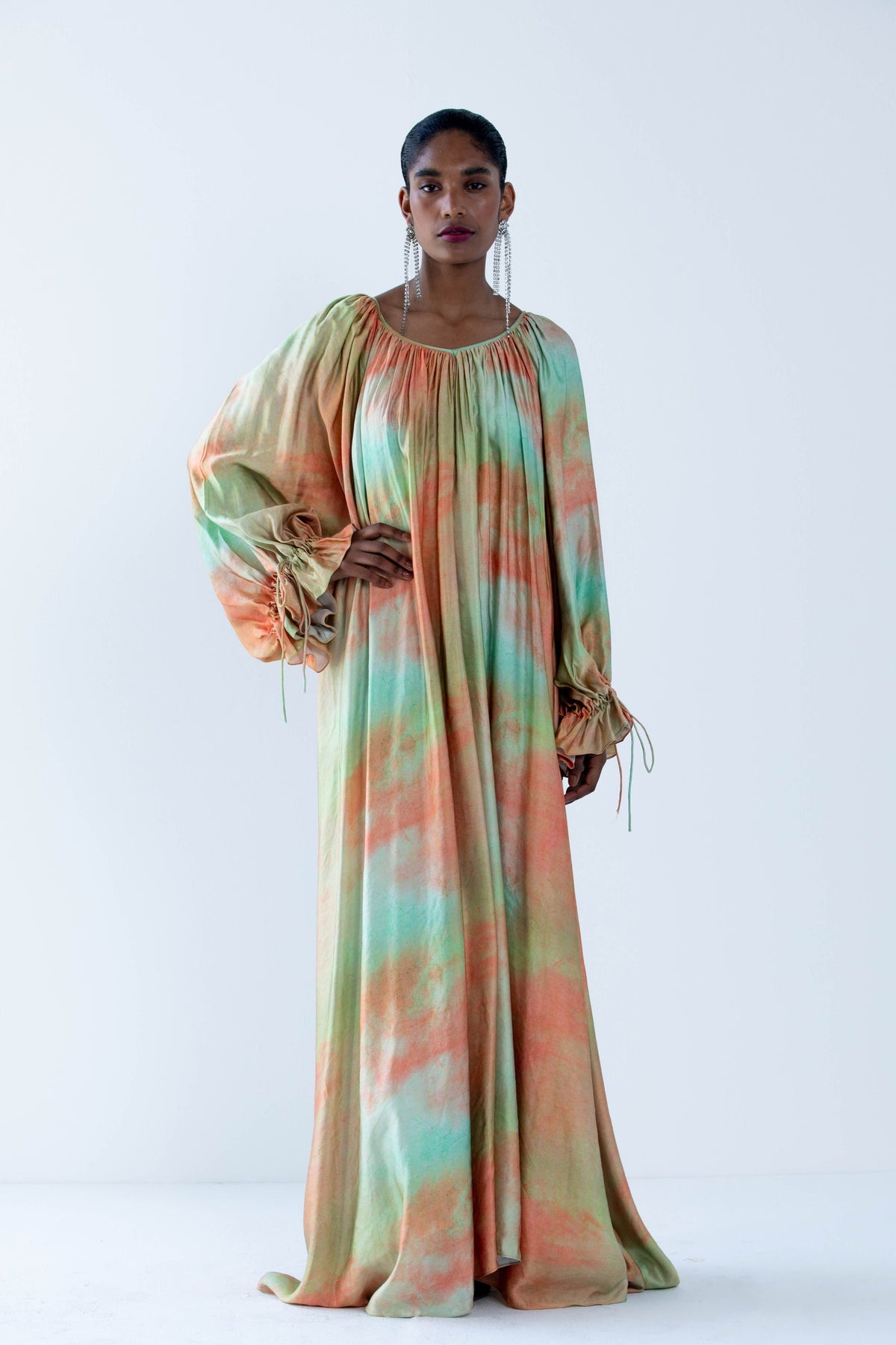 Maria Peach Texture Kaftan Dress