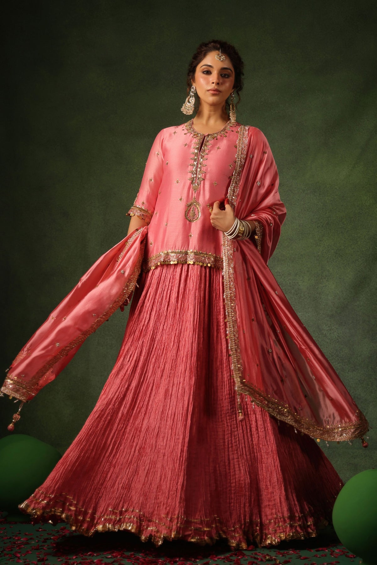 Peach Short Kurta Lehenga Set