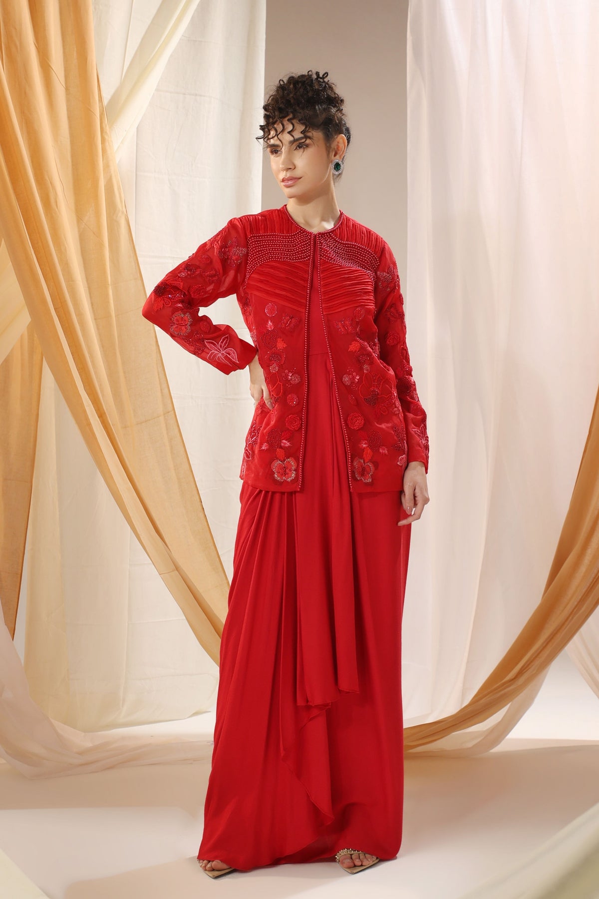 Deep Scarlet Cape Dress