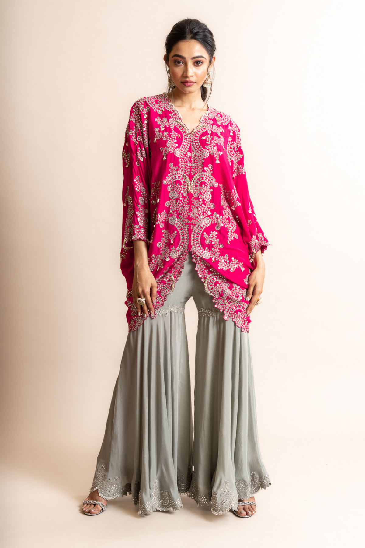 Fuchsia Short-kite With Sharara Set