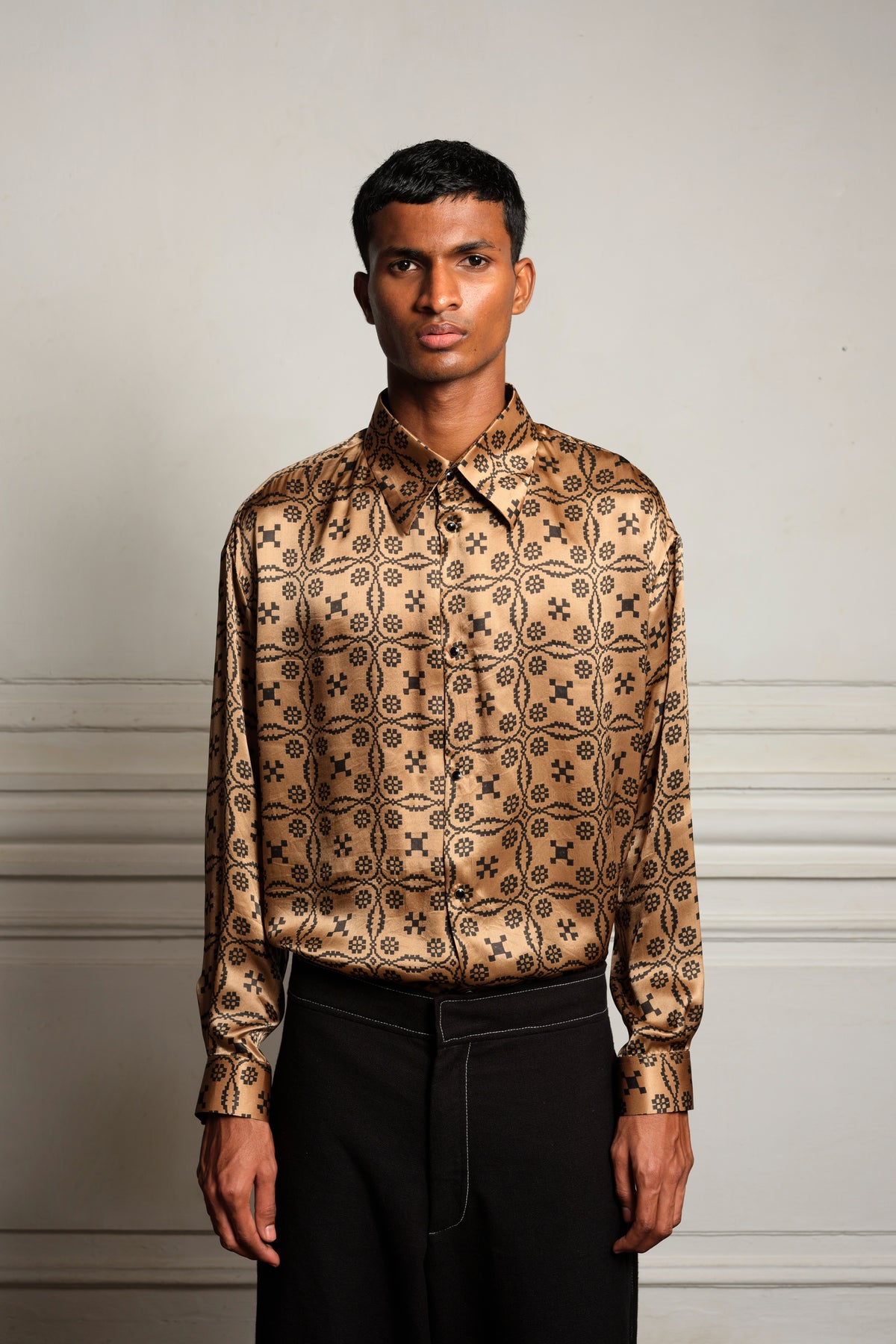 Hand block printed silk shirt