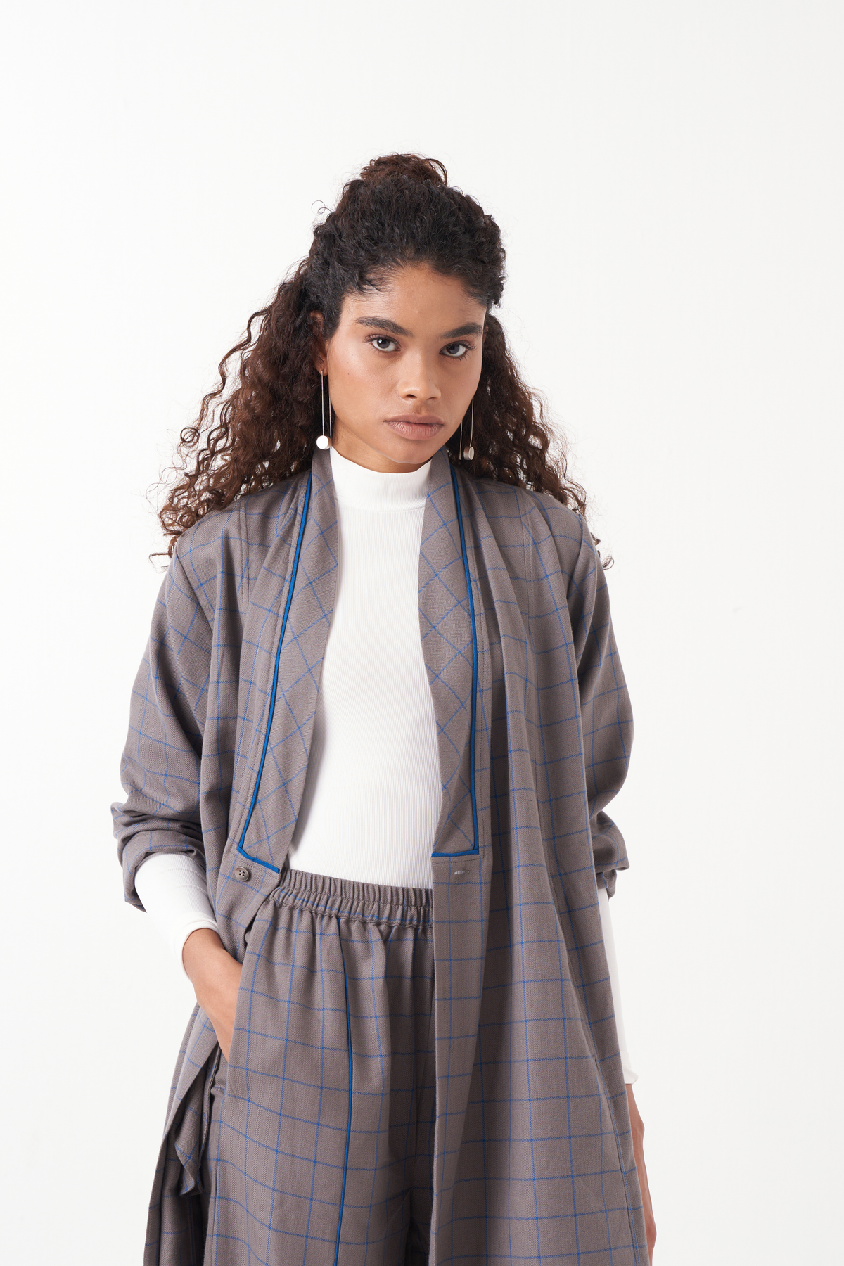 Wrap Collar Grey Check Jacket