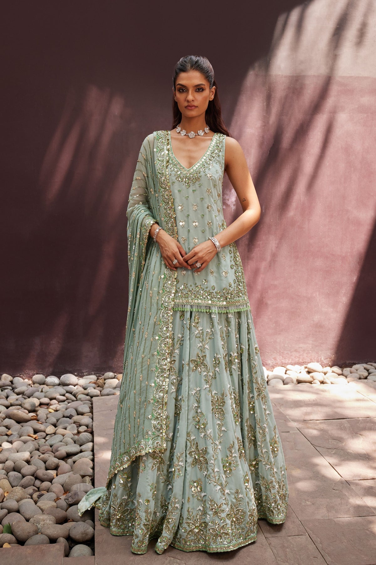 Mint Lehenga Kurti Set