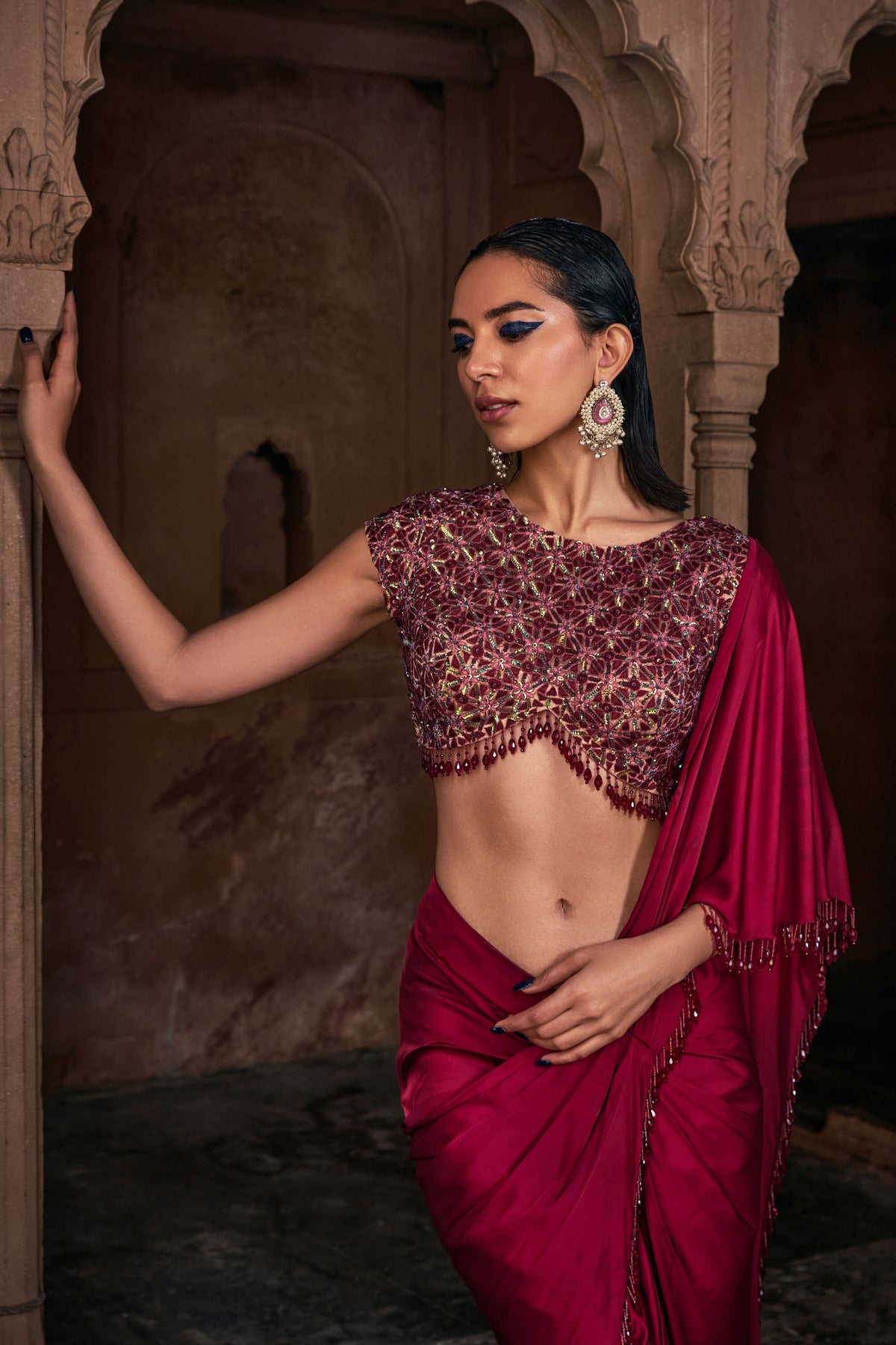 Maroon Saree Set