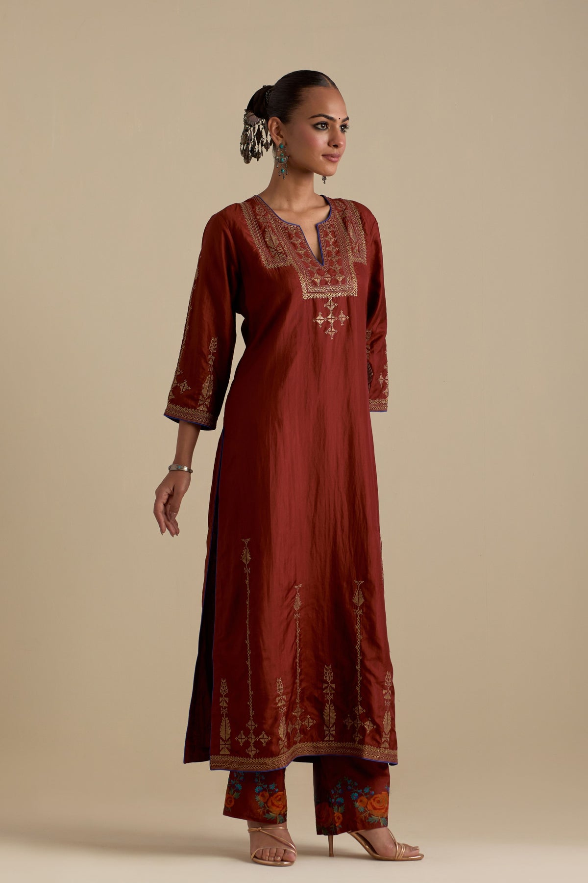 Maroon Silk Kurta Set