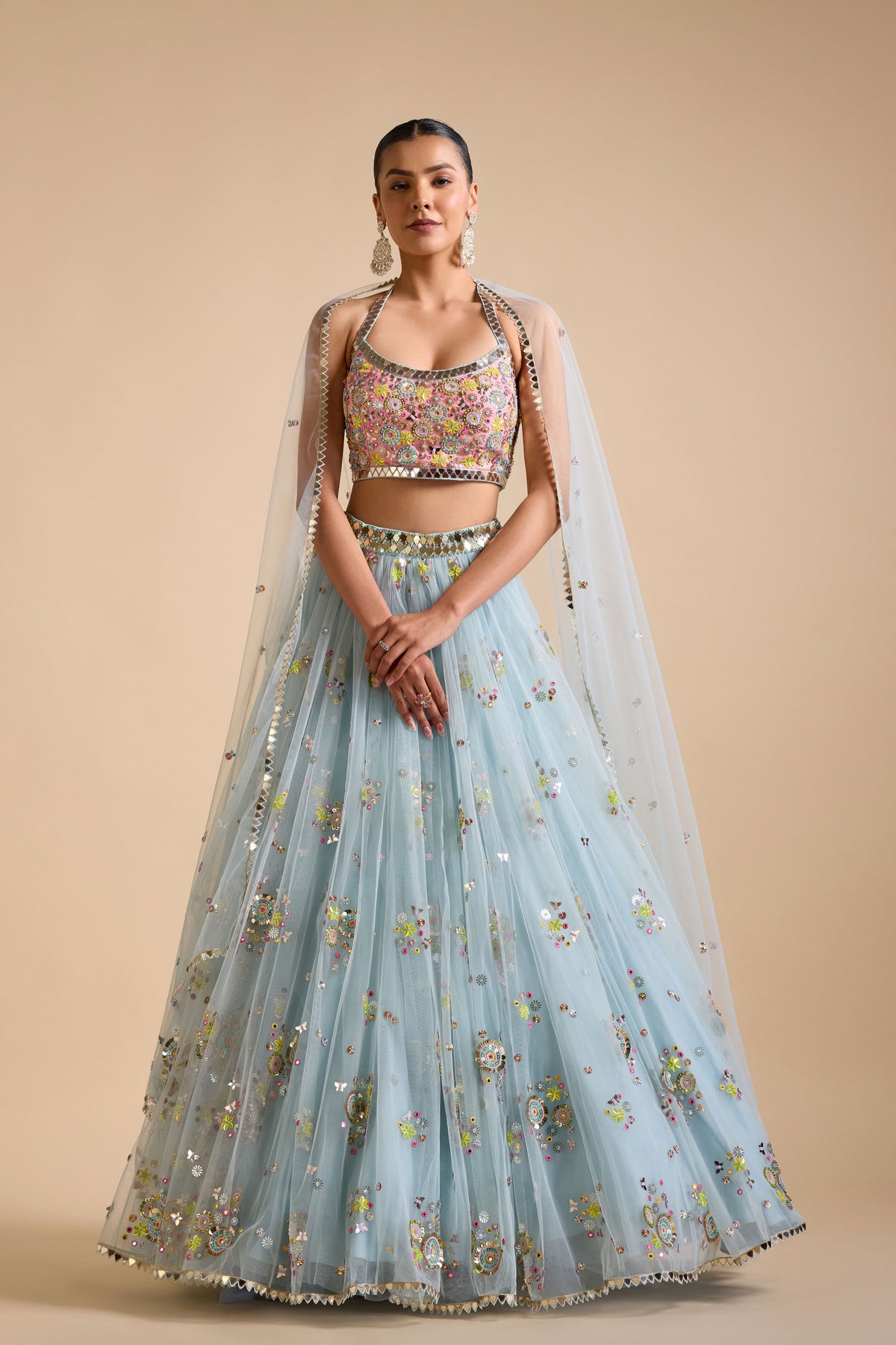 Multicolour Net Lehenga Set