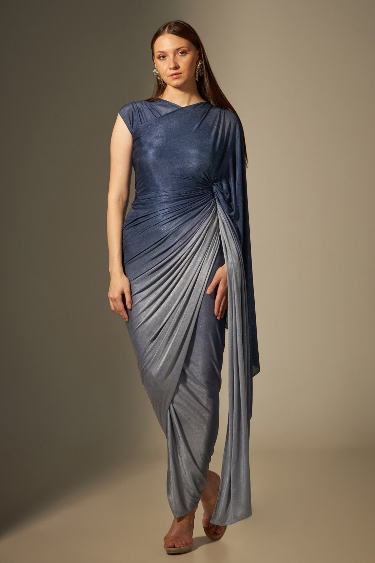 Blue Shaded Gown Saree