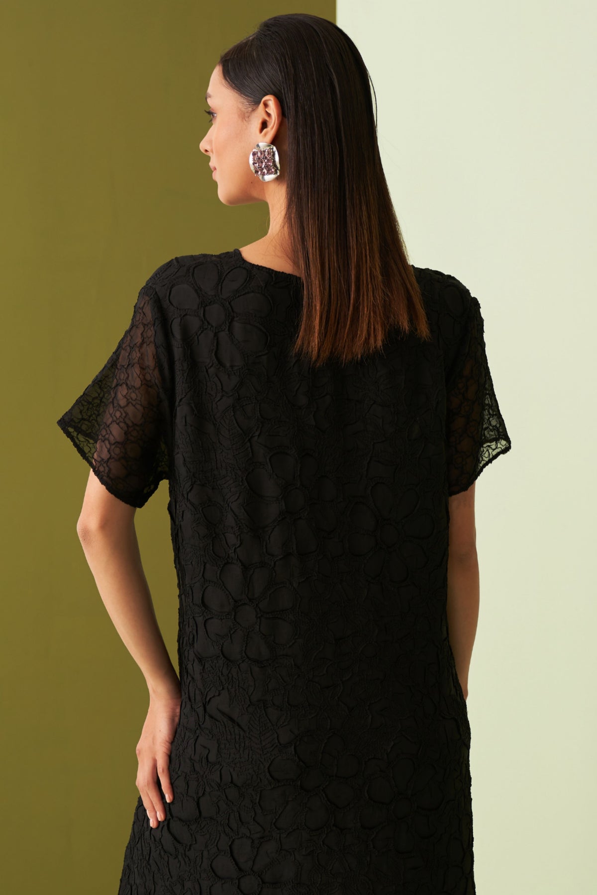 Black Textured Lace Dress