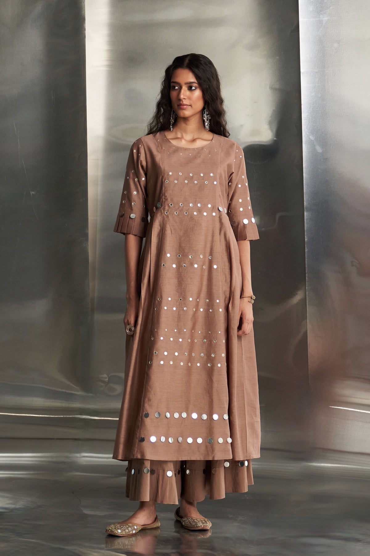 Ginger Pleated Sleeves Kurta Set