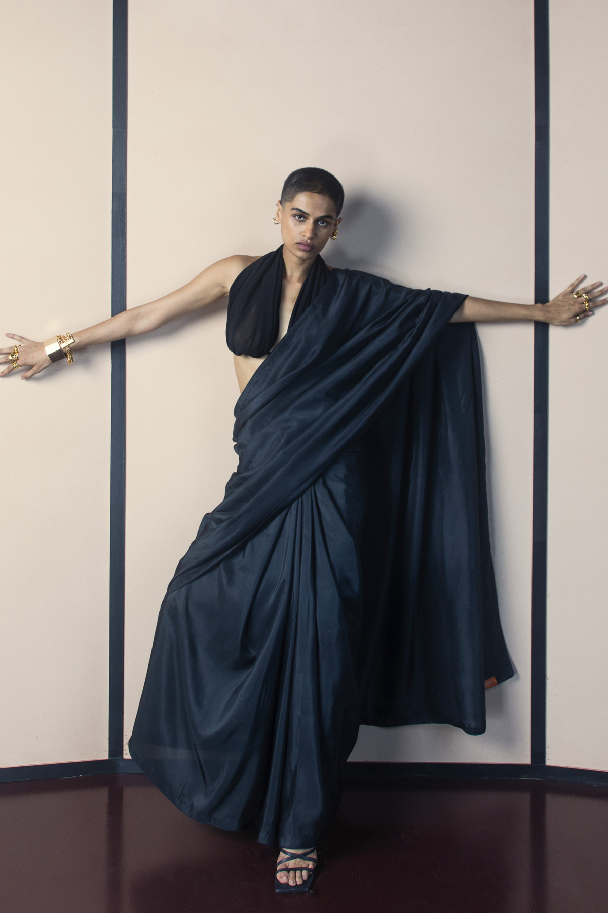 Handwoven Charcoal Black Silk Sari